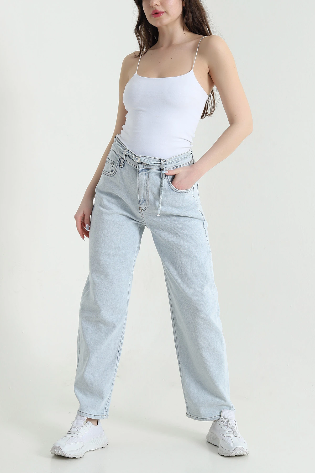 Kar Yıkama Cepli Baggy Kadın Kot Pantolon 449393