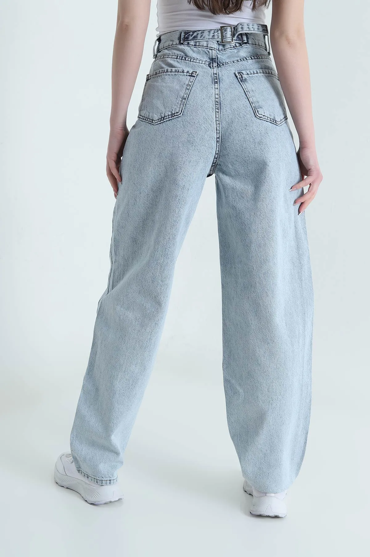 Kar Yıkama Cepli Baggy Kadın Kot Pantolon 452958