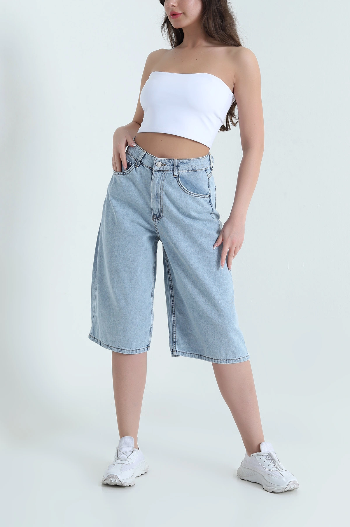 Kar Yıkama Cepli Kadın Kot Kapri 456022