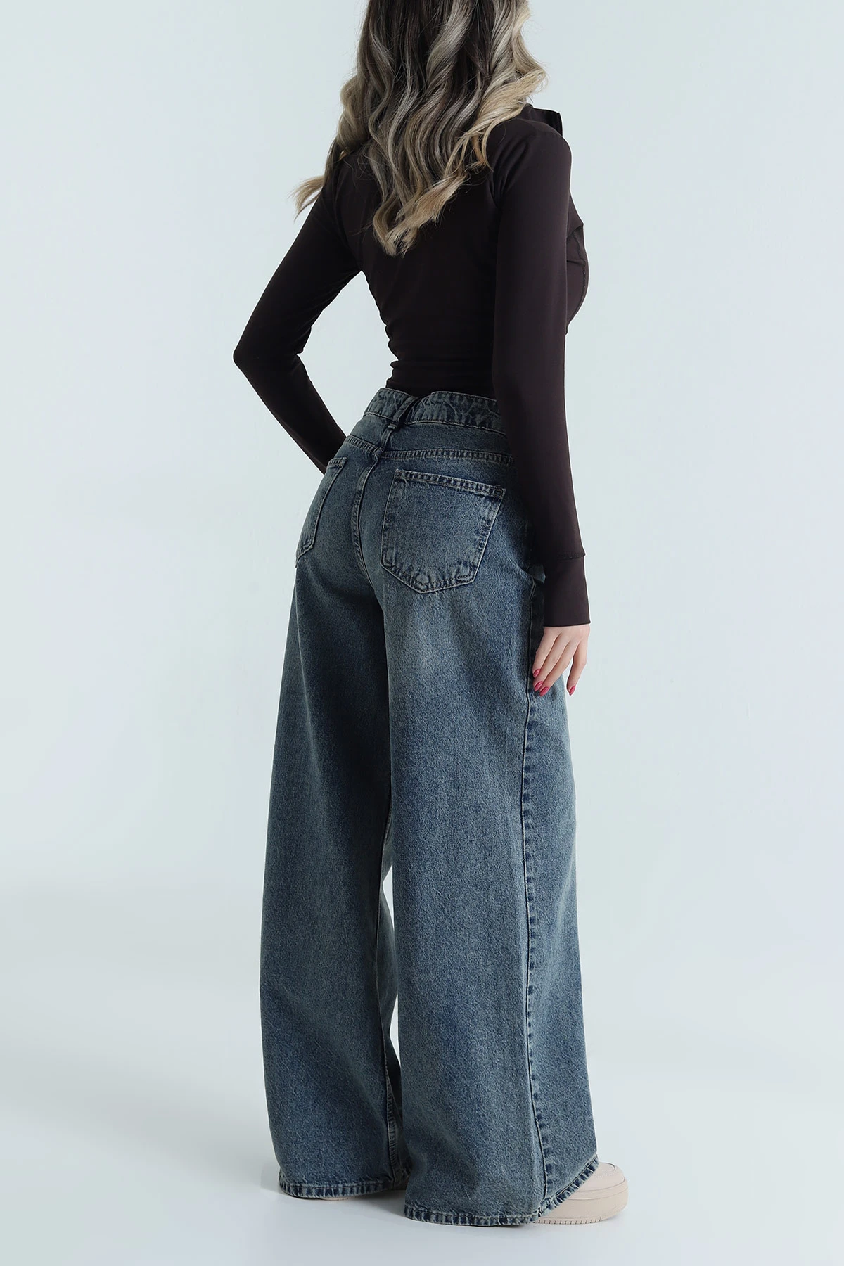 Kar Yıkama Extra Wide Leg Kadın Kot Pantolon 493308