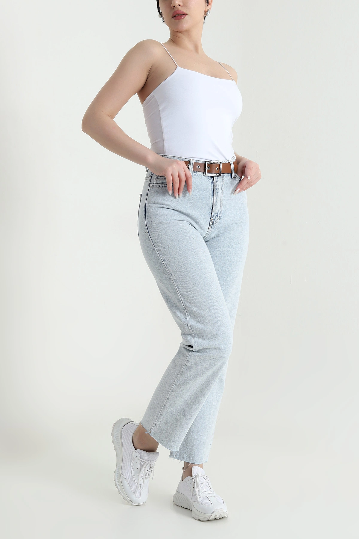 Kar Yıkama Lazer Paça Mom Kadın Kot Pantolon 448479