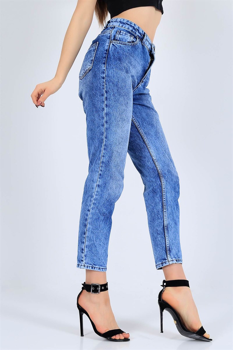 Kar Yıkama Mavi Mom Bayan Kot Pantolon 21842B