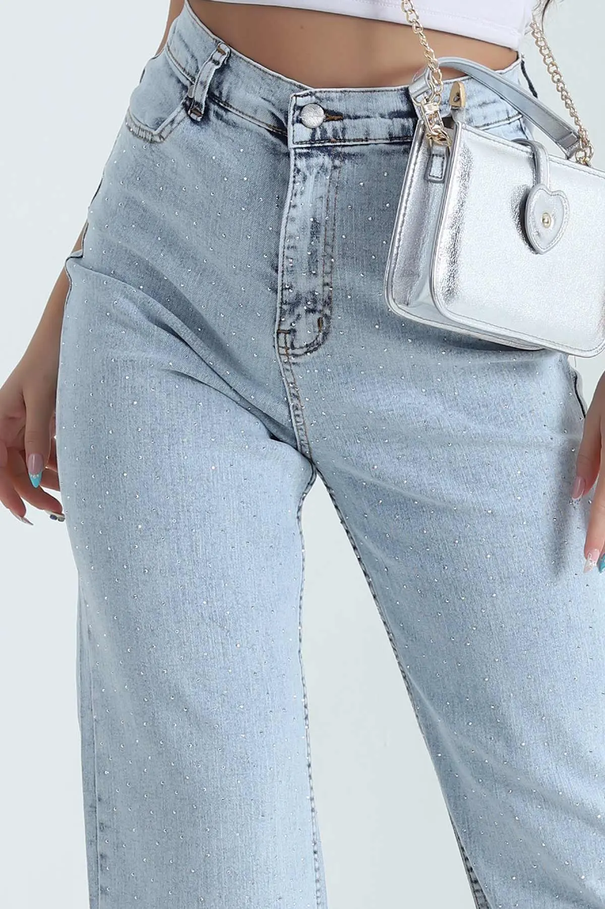 Kar Yıkama Taşlı Cepli Kadın Kot Pantolon 480982