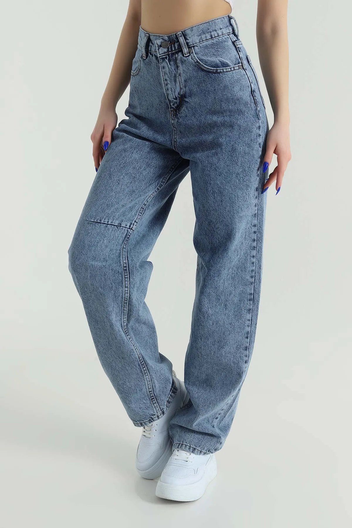 Kar Yıkama Tokalı Baggy Kadın Kot Pantolon 423899