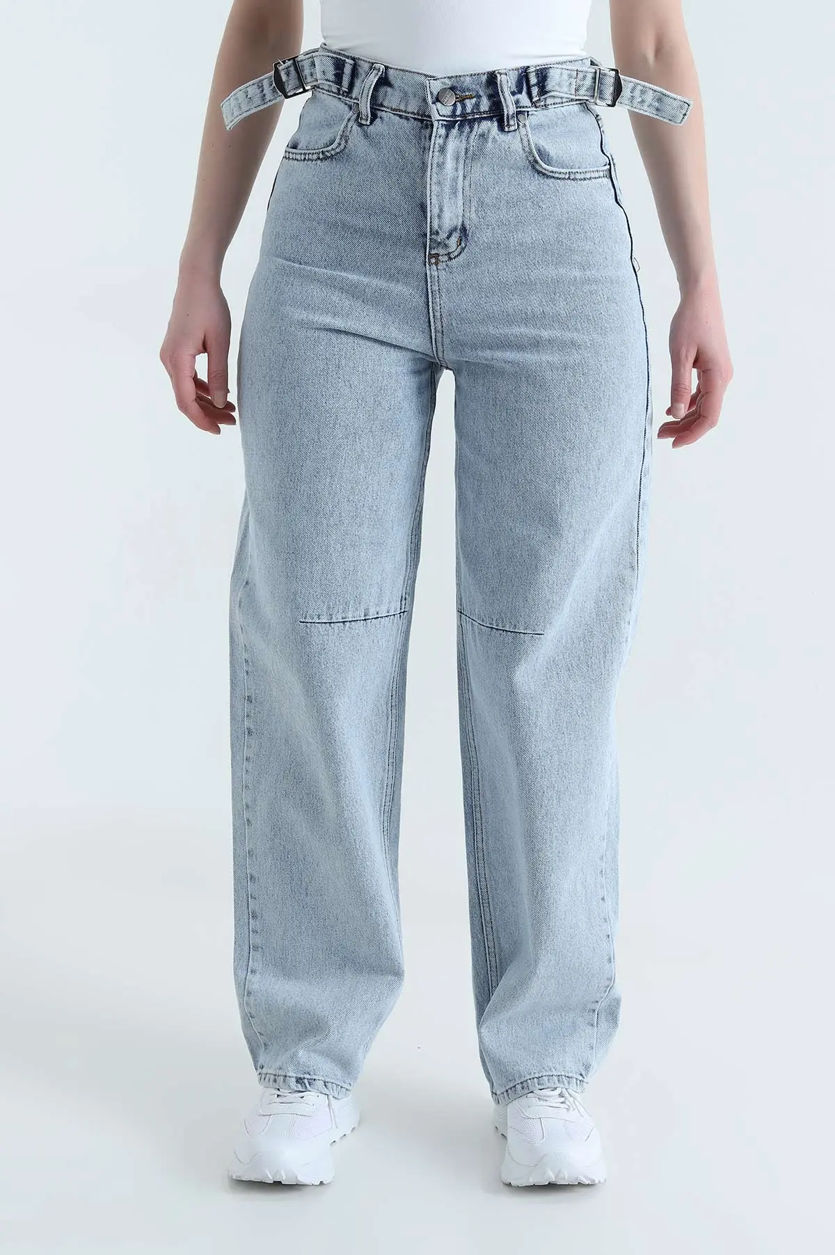 Kar Yıkama Tokalı Baggy Kadın Kot Pantolon 446068