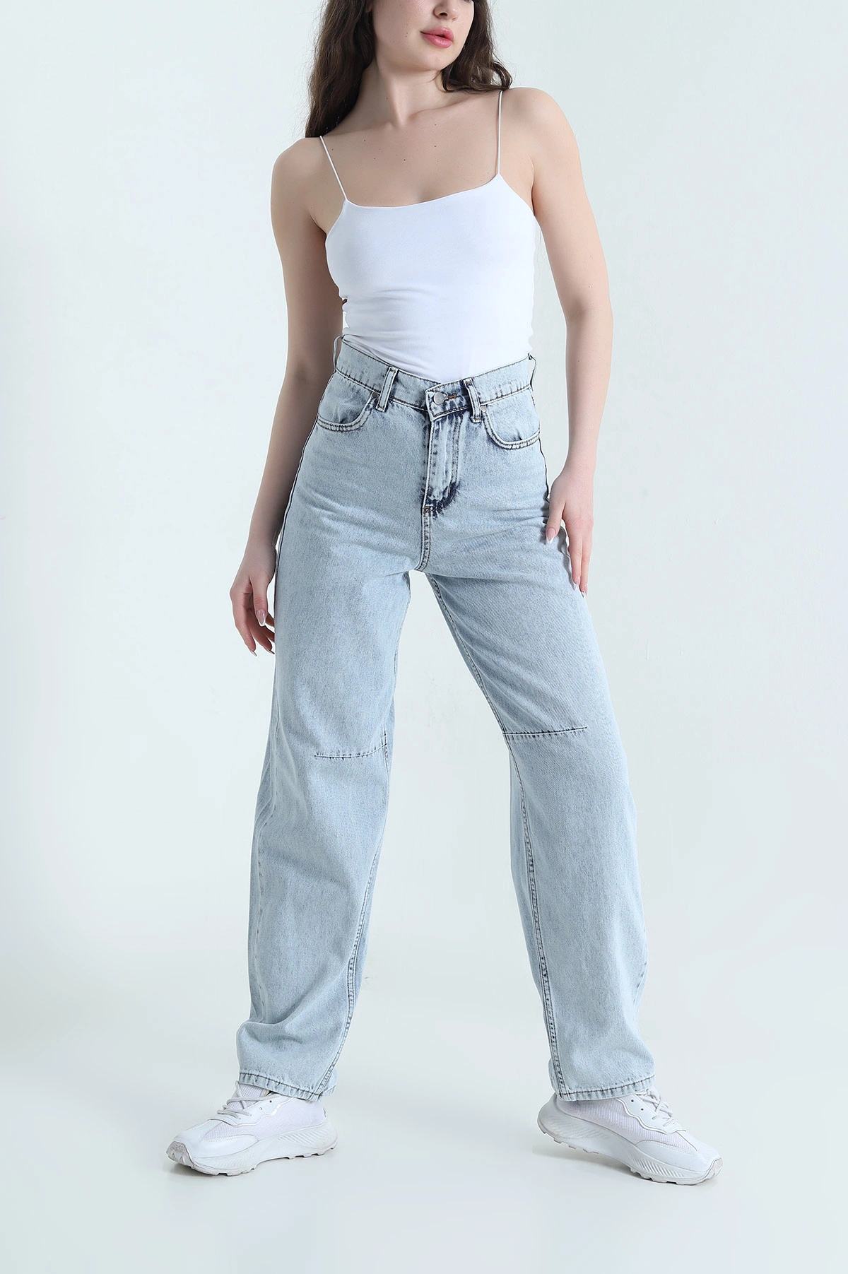 Kar Yıkama Tokalı Baggy Kadın Kot Pantolon 453299