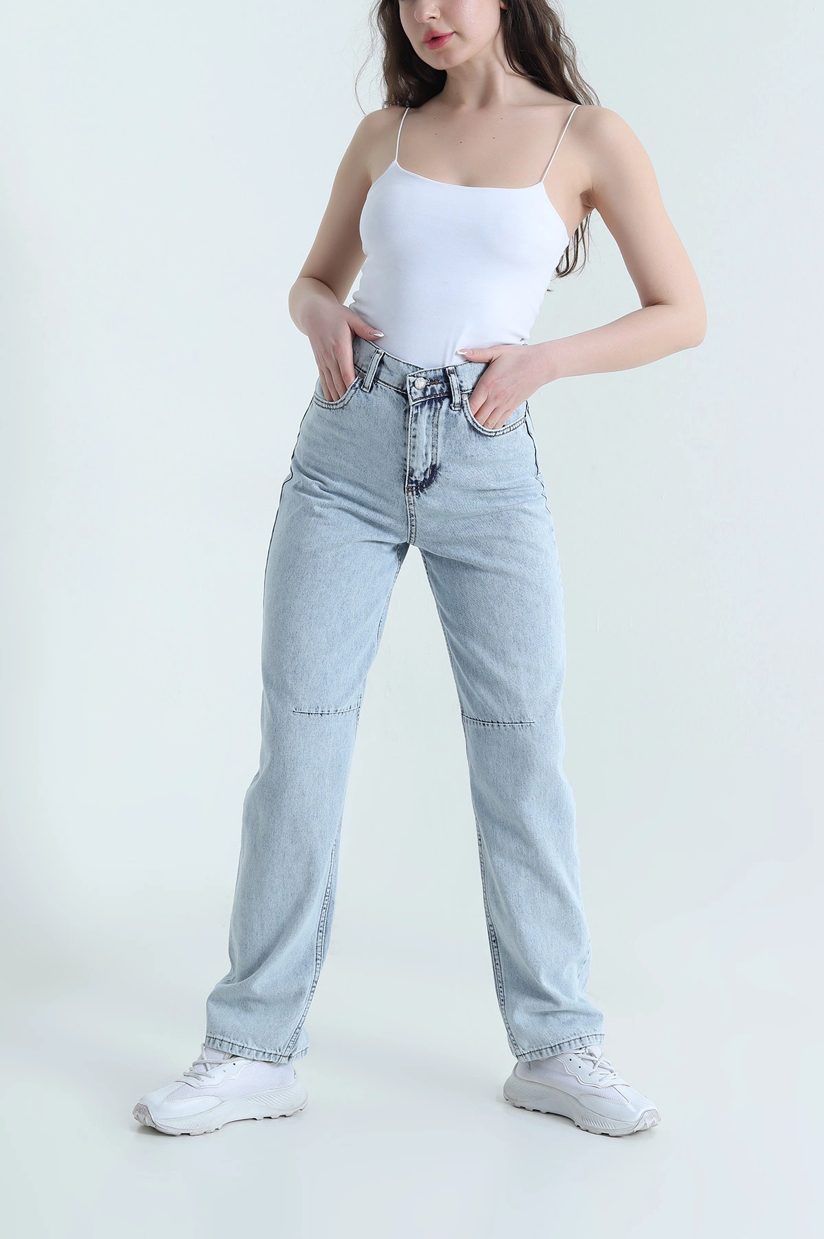 Kar Yıkama Tokalı Baggy Kadın Kot Pantolon 453299