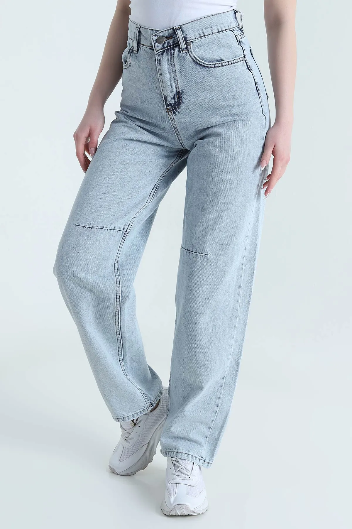 Kar Yıkama Tokalı Baggy Kadın Kot Pantolon 453299