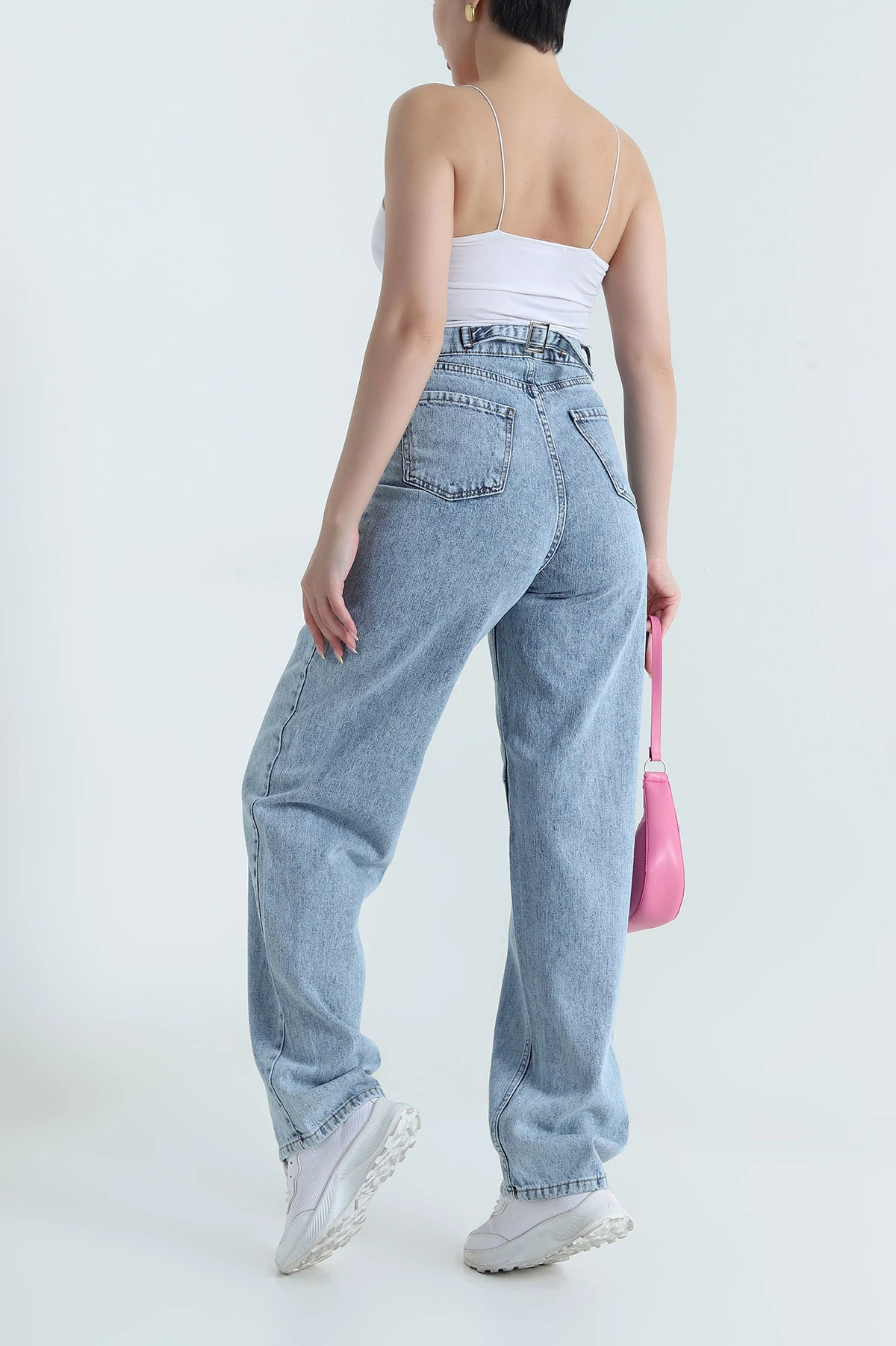 Kar Yıkama Tokalı Baggy Kadın Kot Pantolon 469583