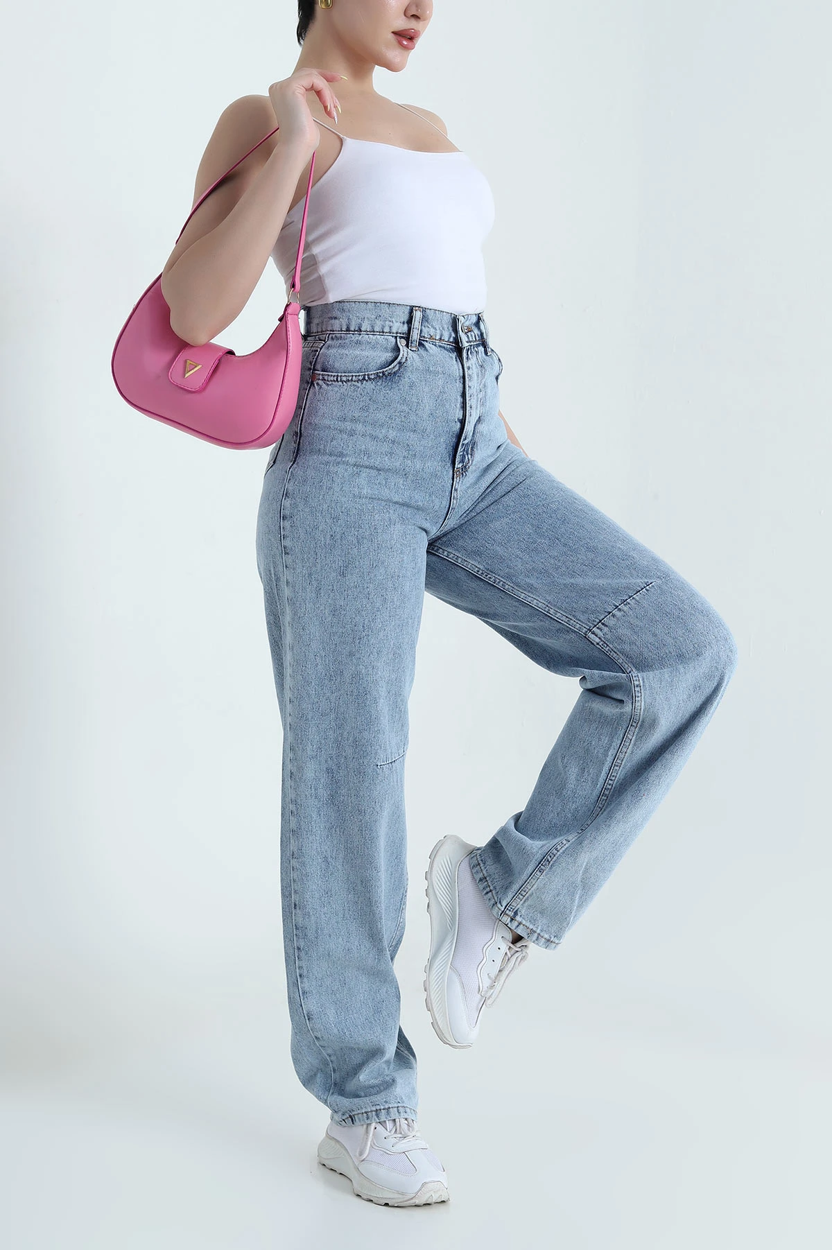 Kar Yıkama Tokalı Baggy Kadın Kot Pantolon 469583