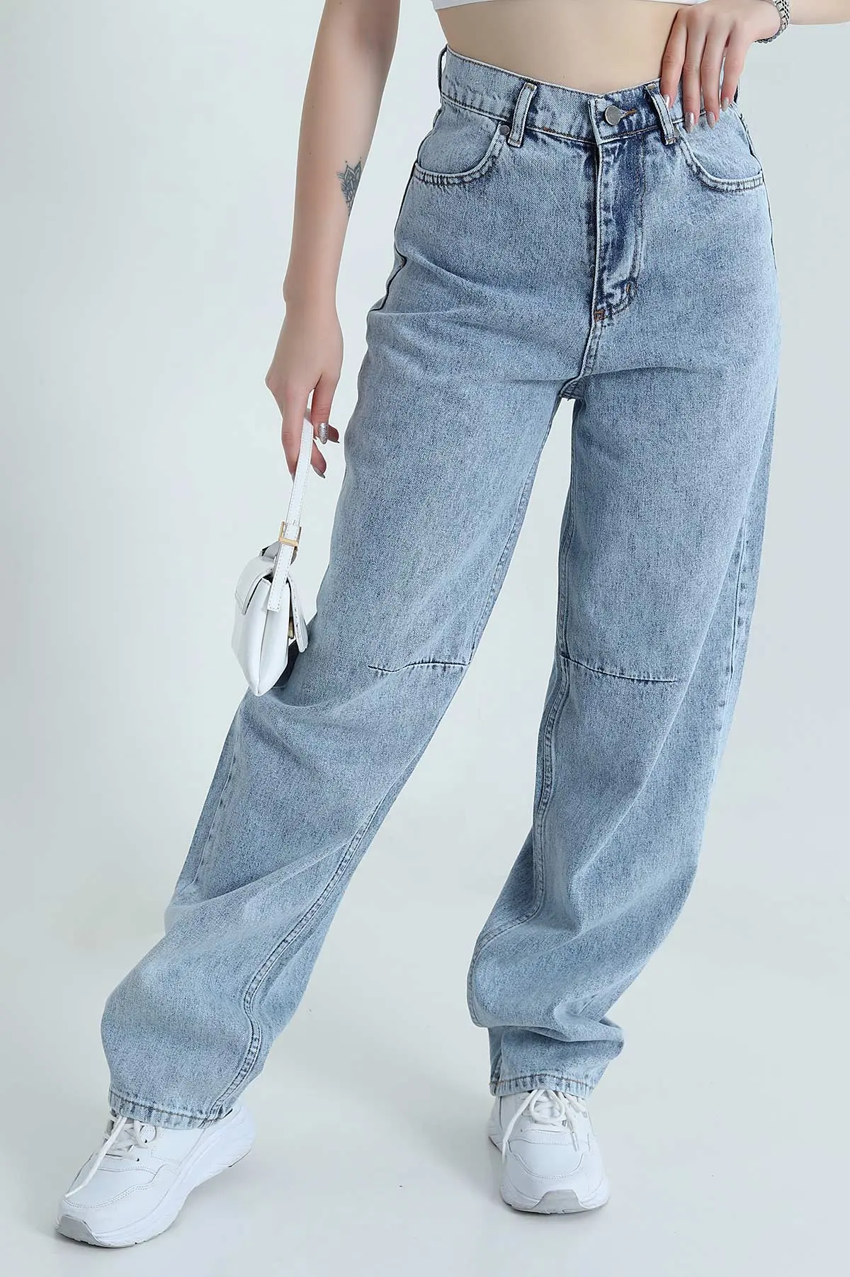 Kar Yıkama Tokalı Baggy Kadın Kot Pantolon 470321