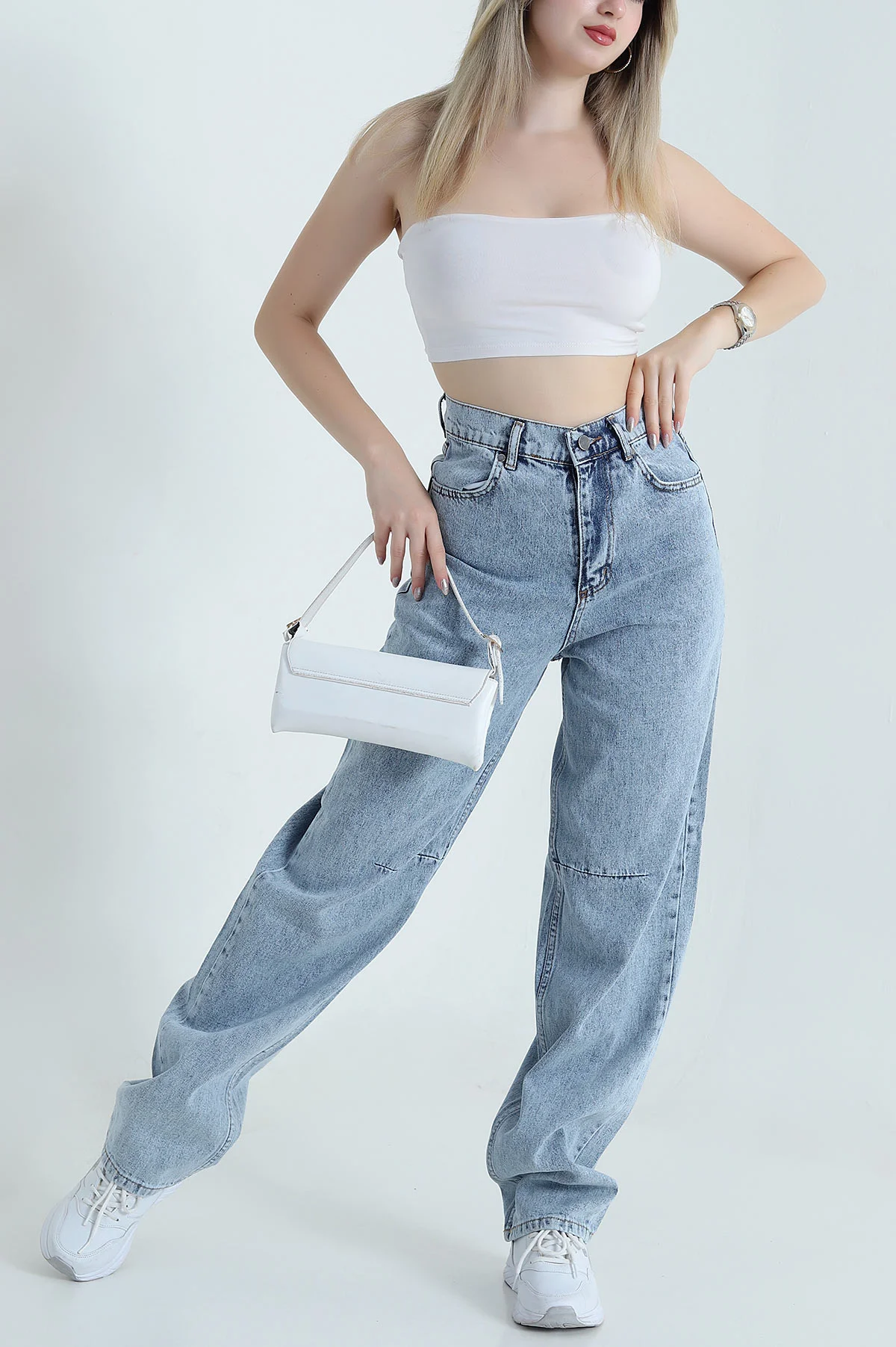 Kar Yıkama Tokalı Baggy Kadın Kot Pantolon 470321