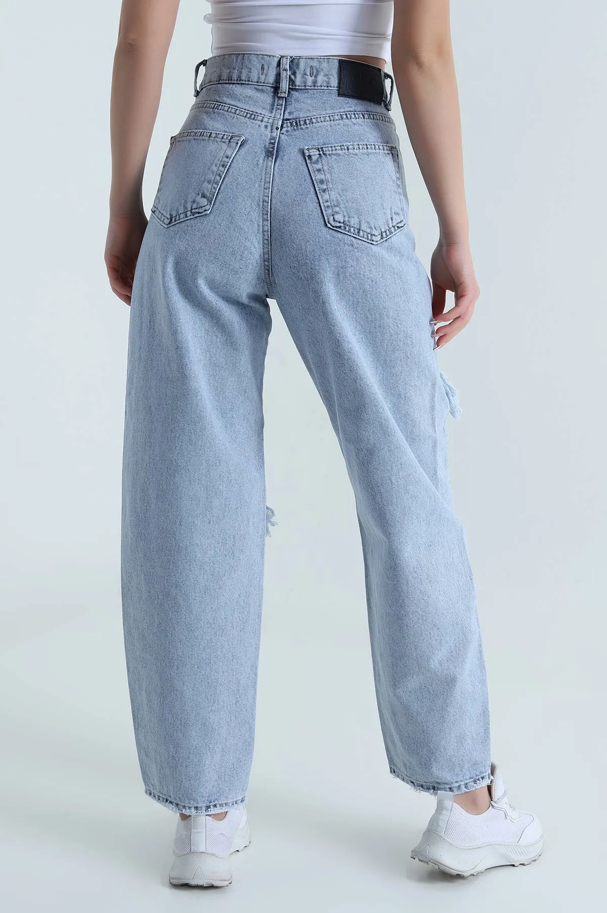 Kar Yıkama Yırtık Tasarım Baggy Kadın Kot Pantolon 459185