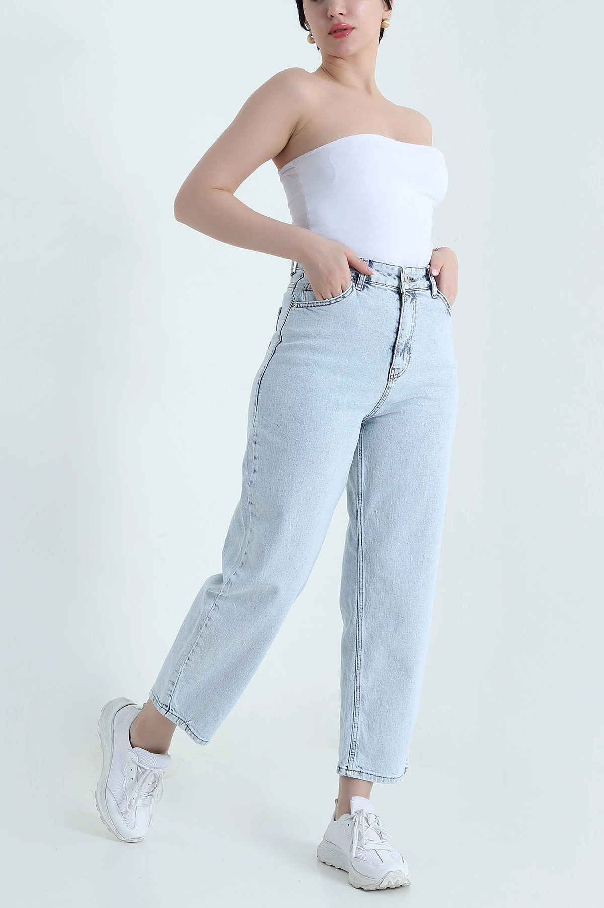 Kar Yıkama Yüksek Bel Baggy Kadın Kot Pantolon 456955