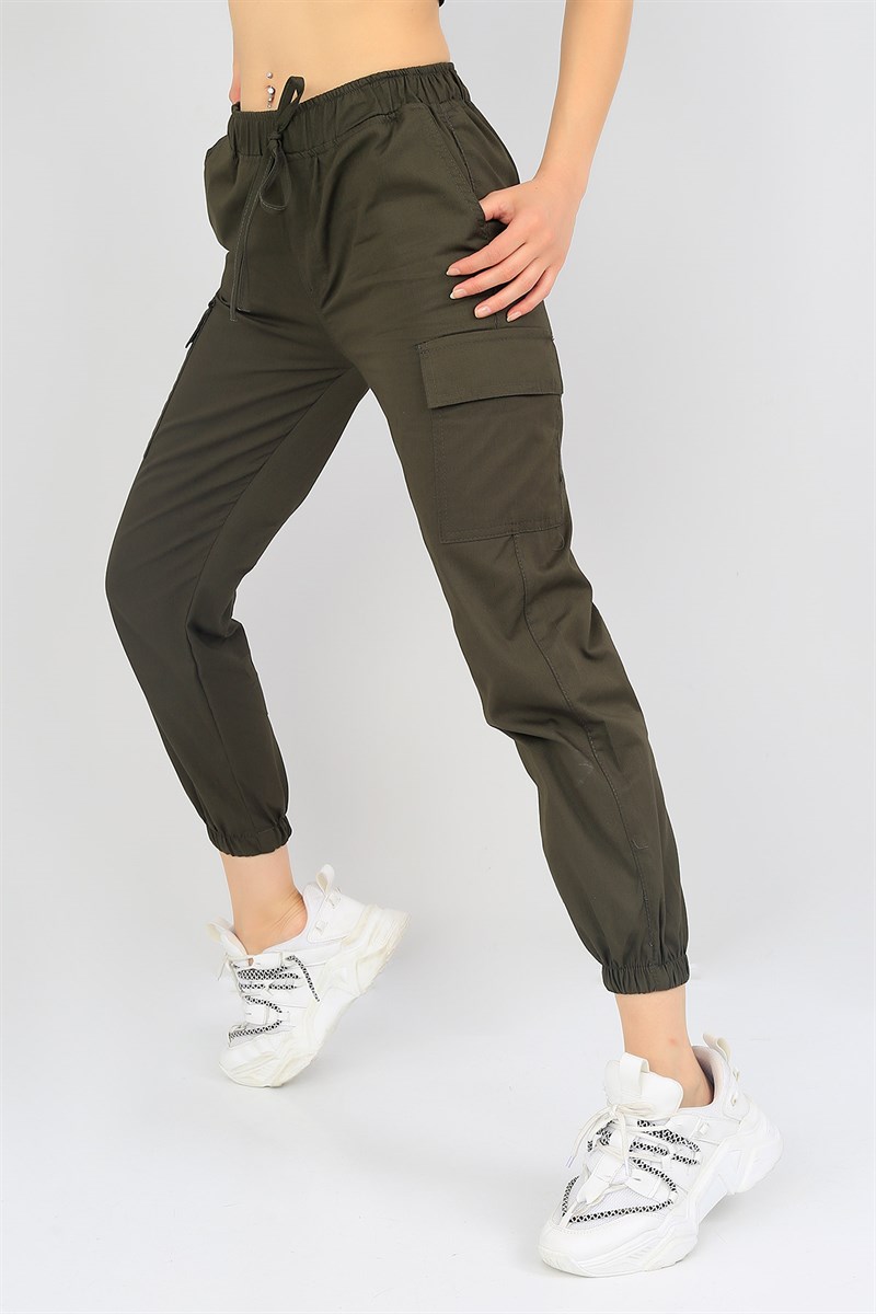 Kargo Cepli Haki Gabardin Bayan Pantolon 38113