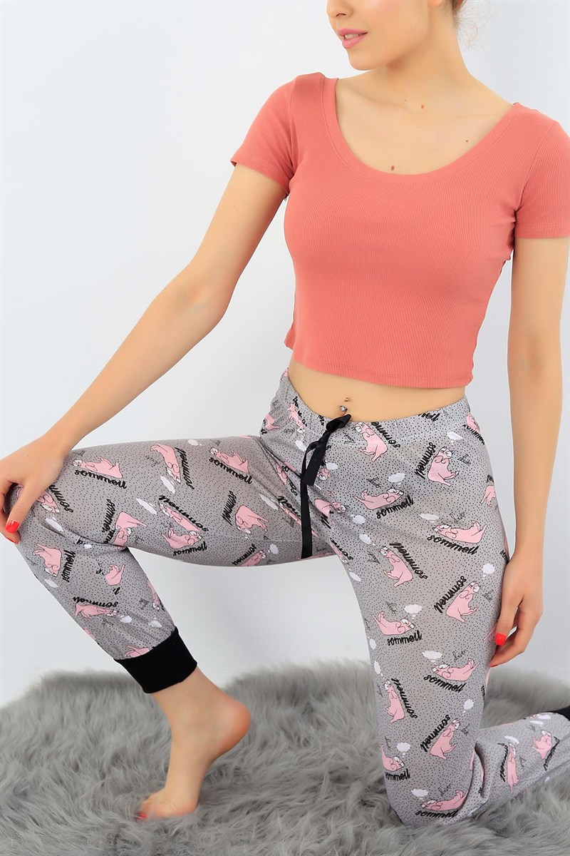 Kedi Baskılı Yazlık Bayan Pijama Altı 32506