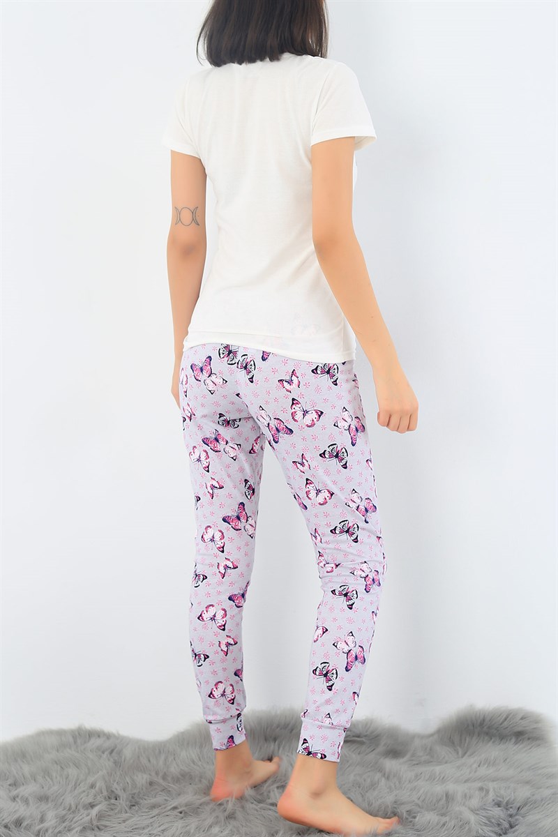 Kelebek Baskılı Likralı Bayan Pijama Takımı 33000
