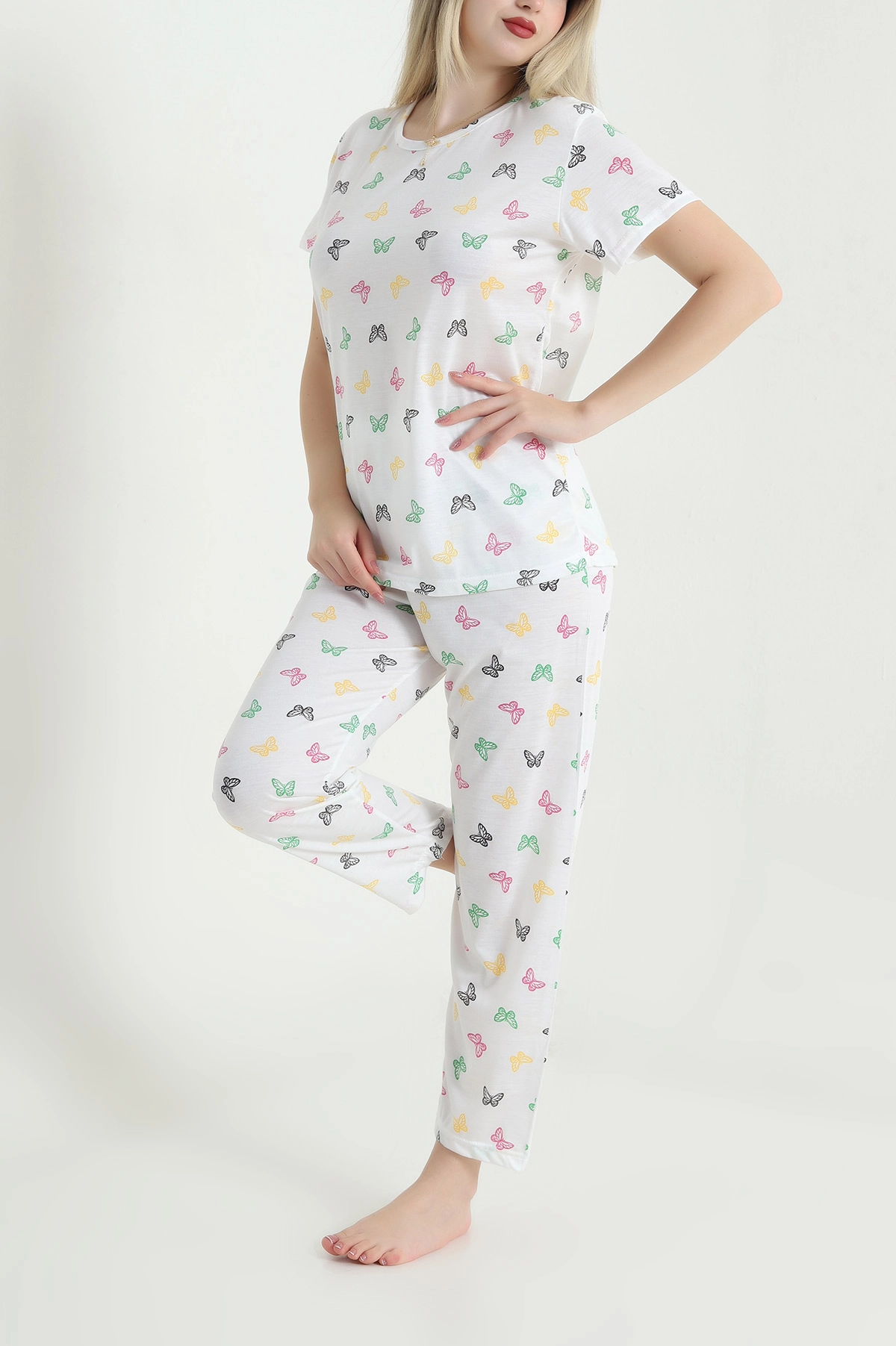 Kelebek Desenli Viskon Kadın Pijama Takımı 466624