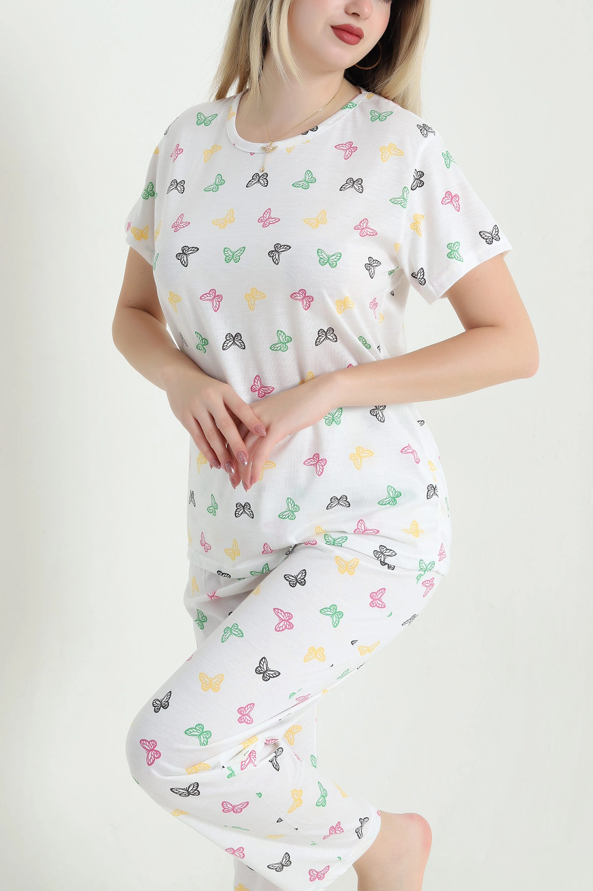Kelebek Desenli Viskon Kadın Pijama Takımı 466624