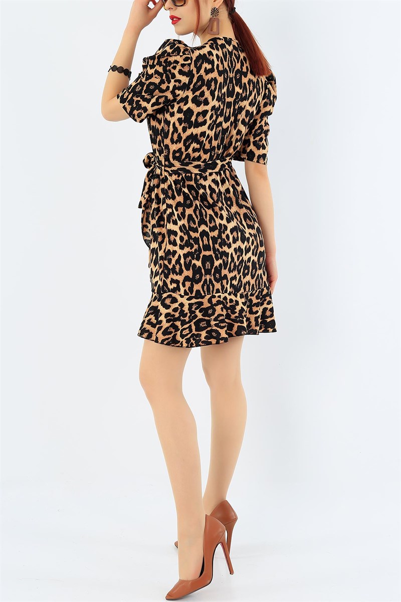 Kemerli Leopar Desenli Elbise 31186
