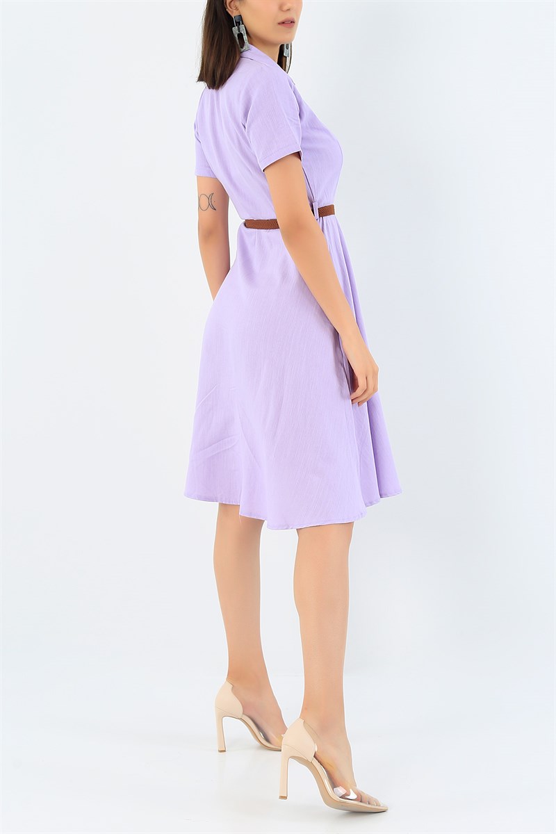 Kemerli Lila Elbise 37421