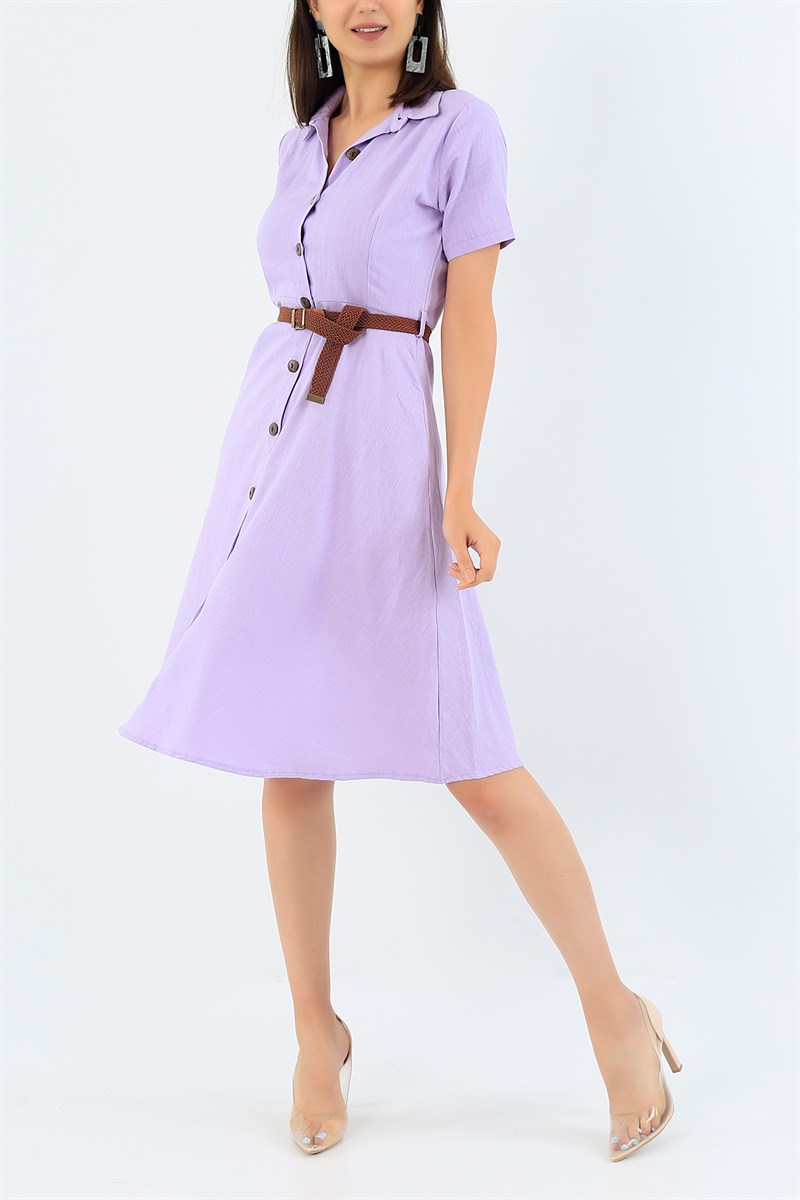 Kemerli Lila Elbise 37421