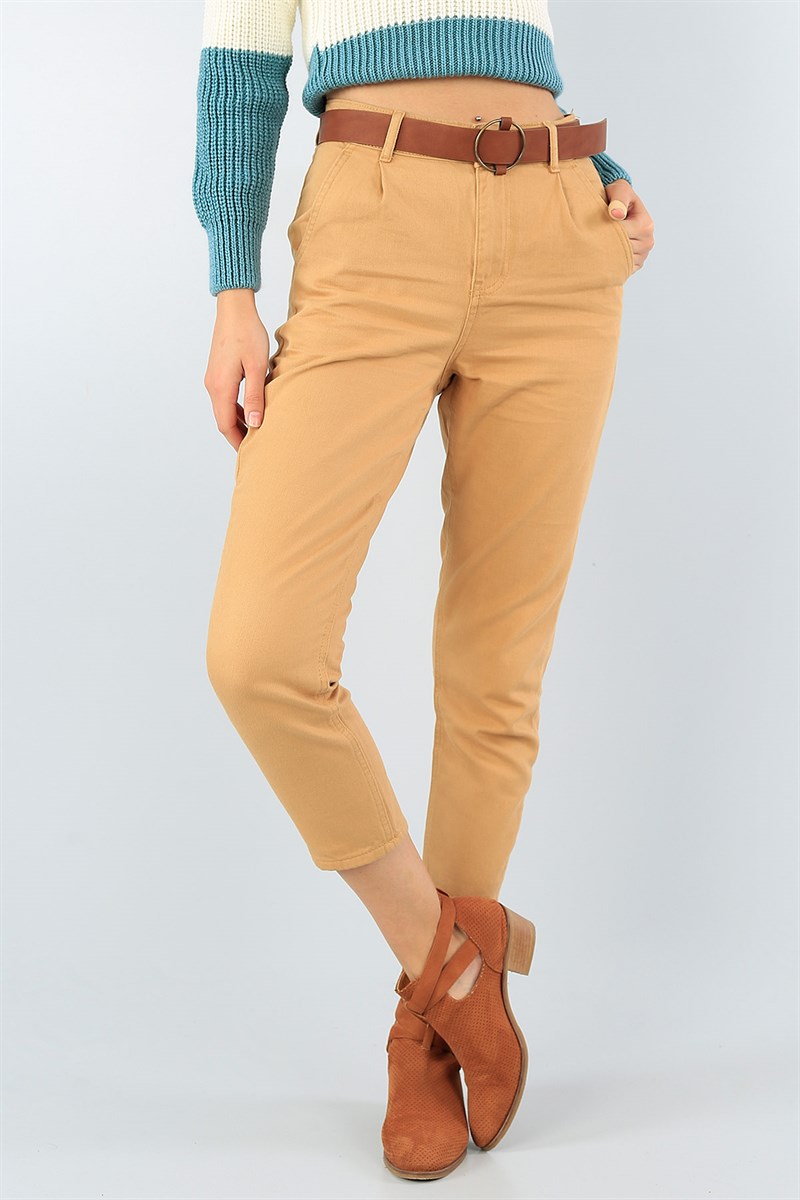Kemerli Mom Bayan Kot Pantolon 45314