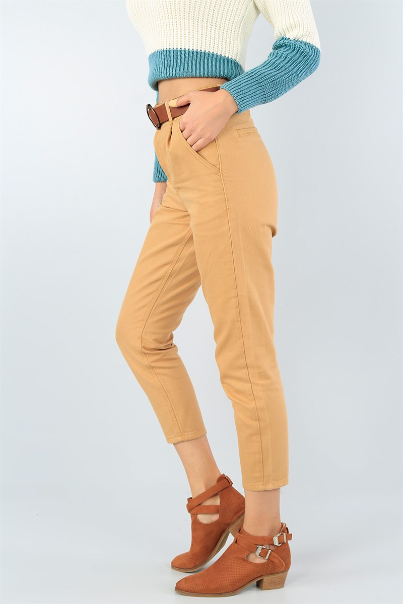 Kemerli Mom Bayan Kot Pantolon 45314