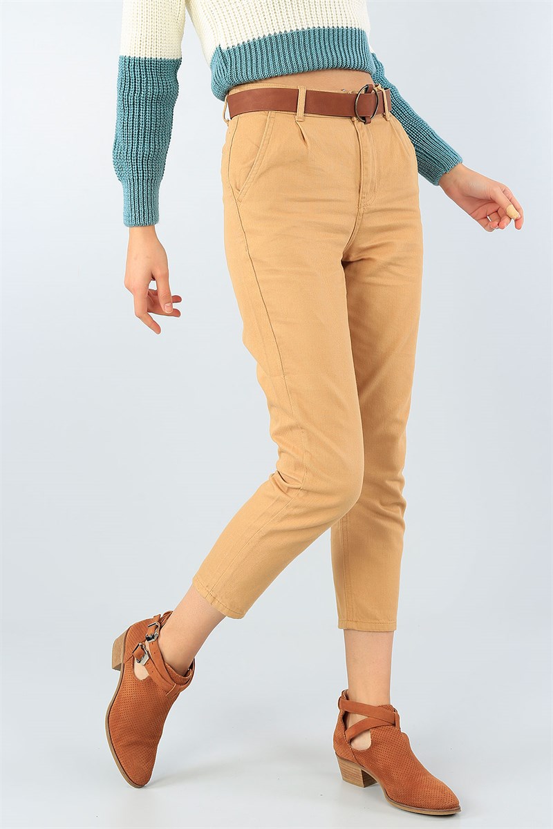 Kemerli Mom Bayan Kot Pantolon 45314