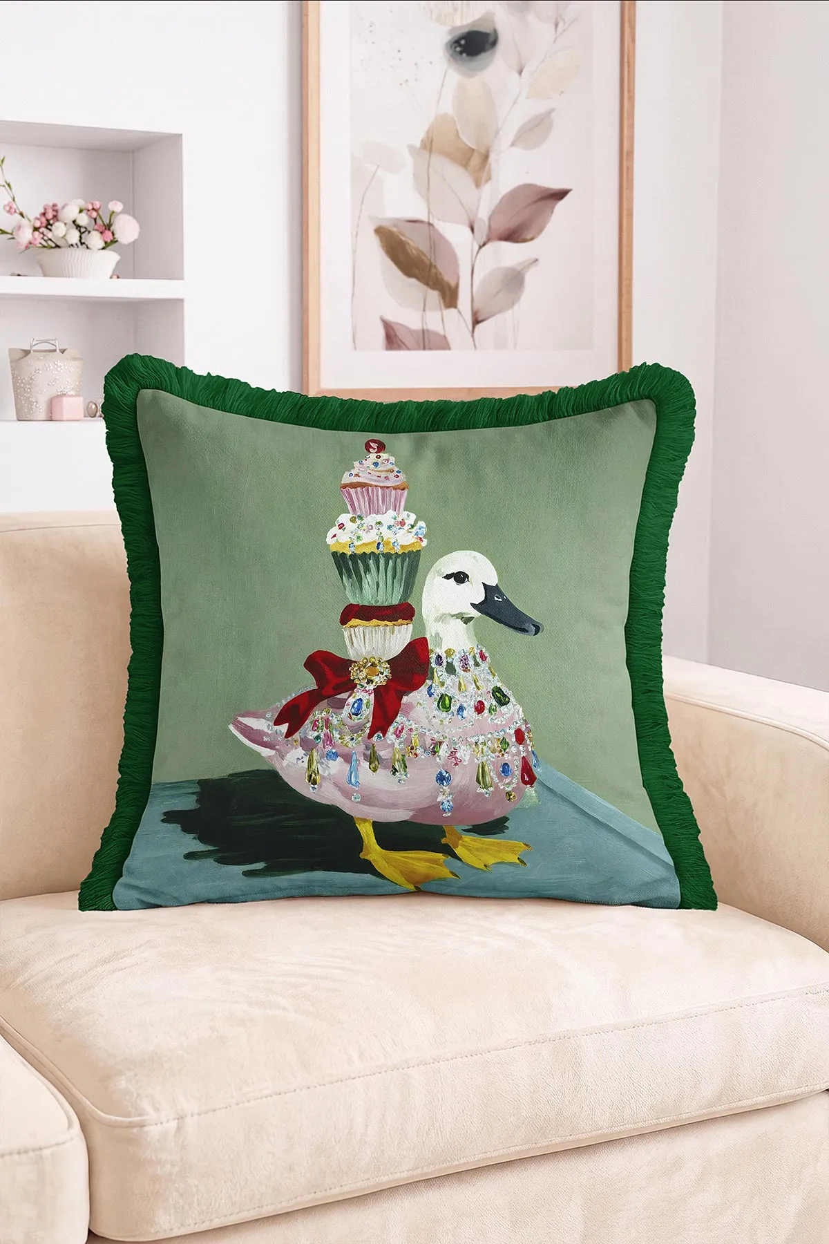 43x43 Cm Dijital Baskılı Fermuarlı Çift Taraflı Saçaklı Kırlent Kılıfı 483474