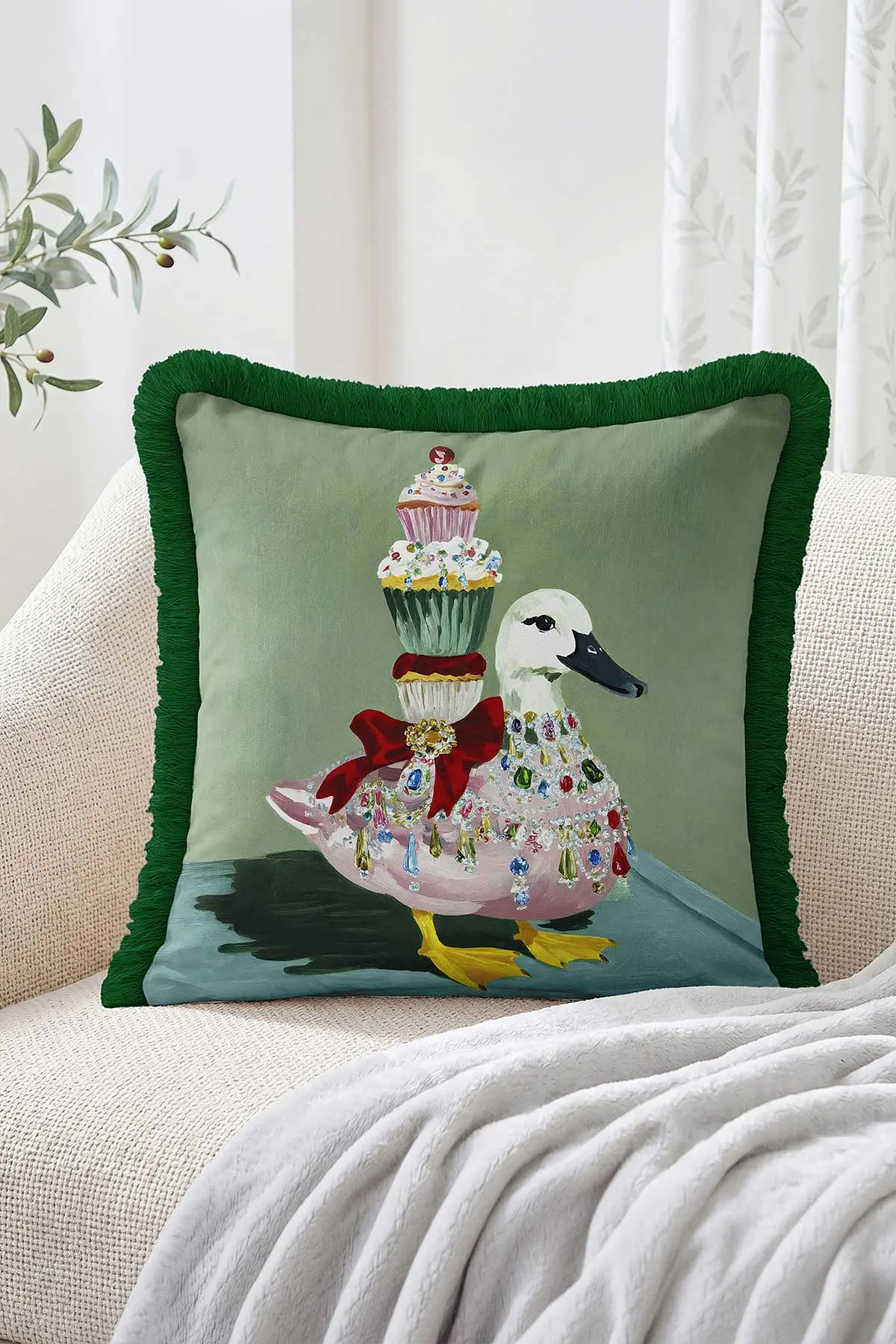 43x43 Cm Dijital Baskılı Fermuarlı Çift Taraflı Saçaklı Kırlent Kılıfı 483474