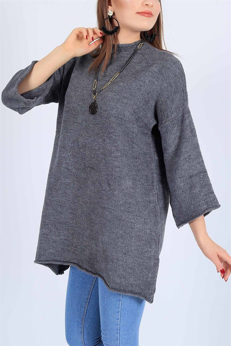 Kesik Yaka Gri Triko Tunik 25844B