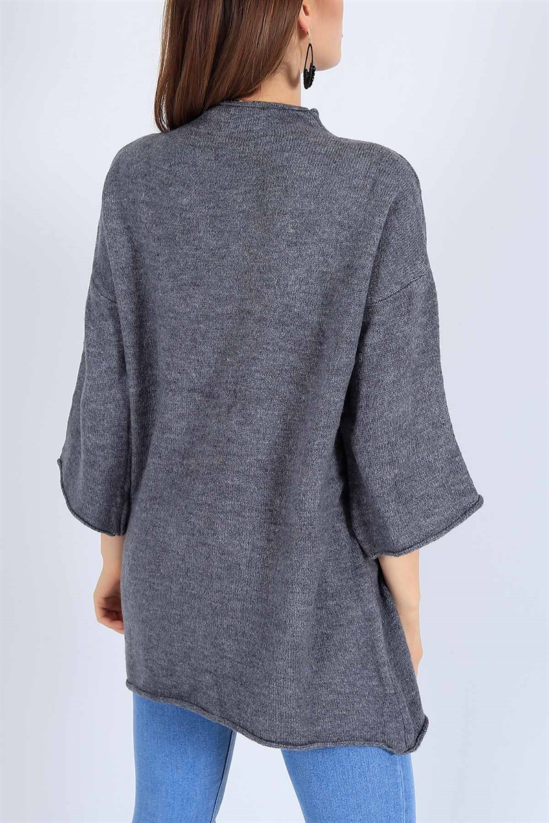 Kesik Yaka Gri Triko Tunik 25844B
