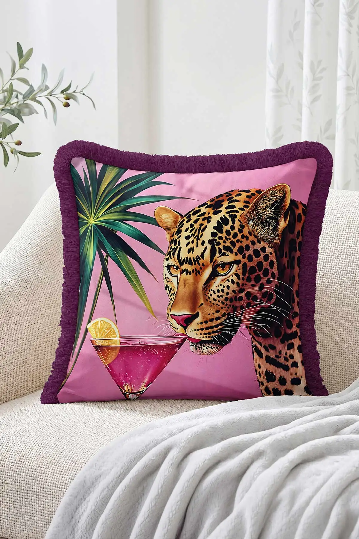 43x43 Cm Dijital Baskılı Fermuarlı Çift Taraflı Saçaklı Kırlent Kılıfı 483473