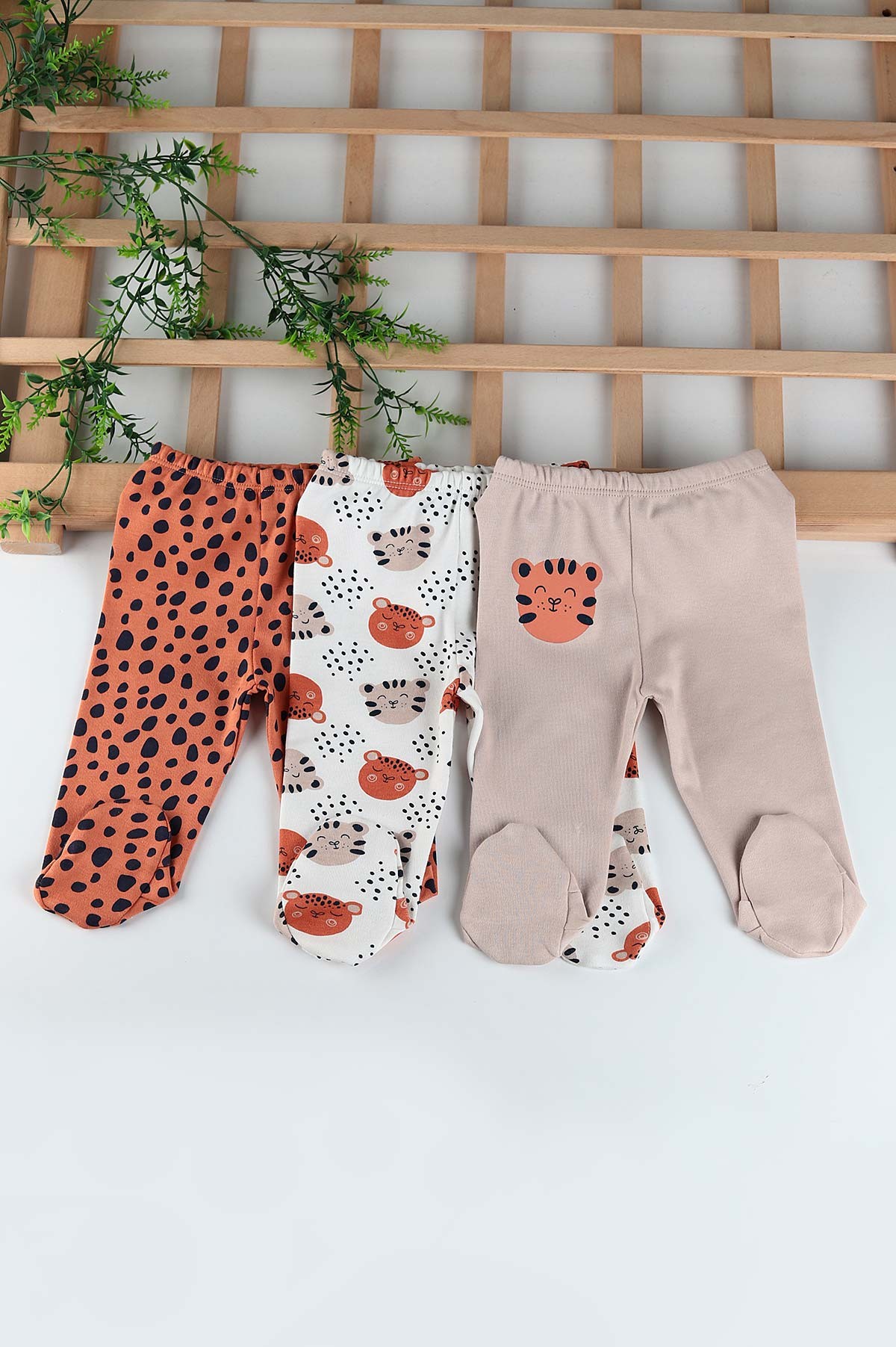 Kiremit (0-3 Ay) Kedi Baskılı 3'lü Erkek Bebe Pantolon 201326