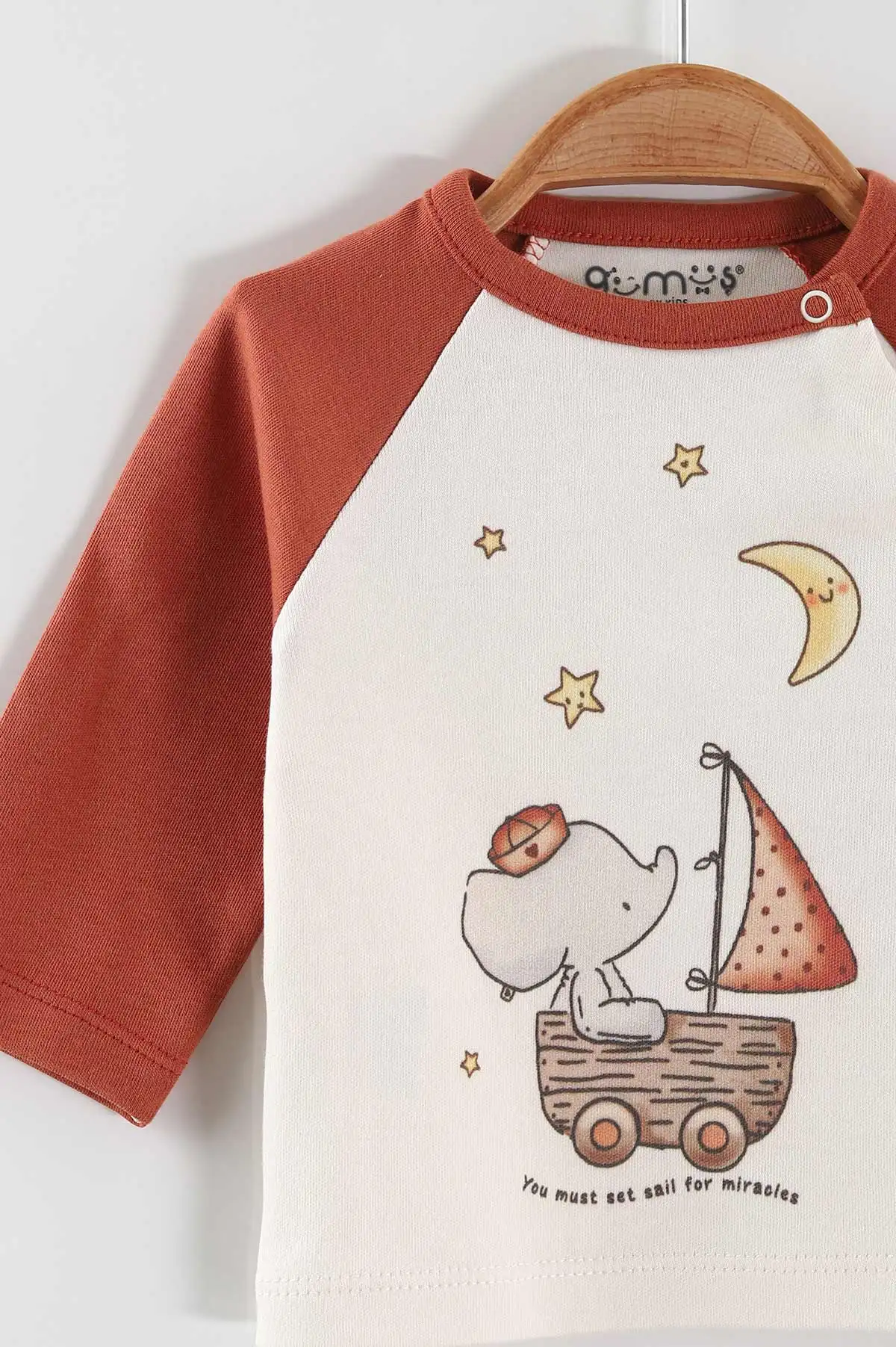 Kiremit (0-3 Ay) Yelkenli Fil Baskılı  Patikli Erkek Bebek 3'lü Zıbın Takım 453730