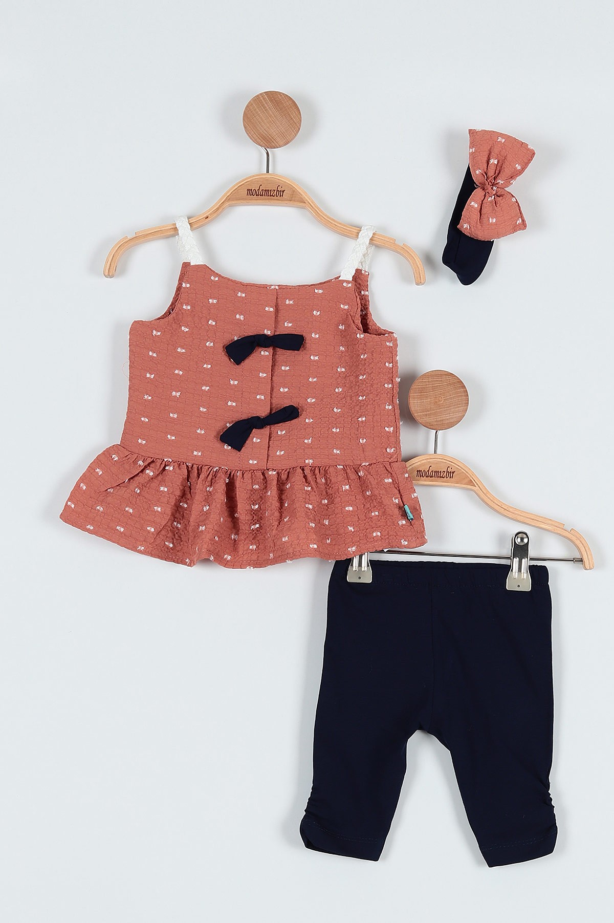 Kiremit (06-24 Ay) Fiyonk Askılı Taytlı Kız Bebe Takım 187427