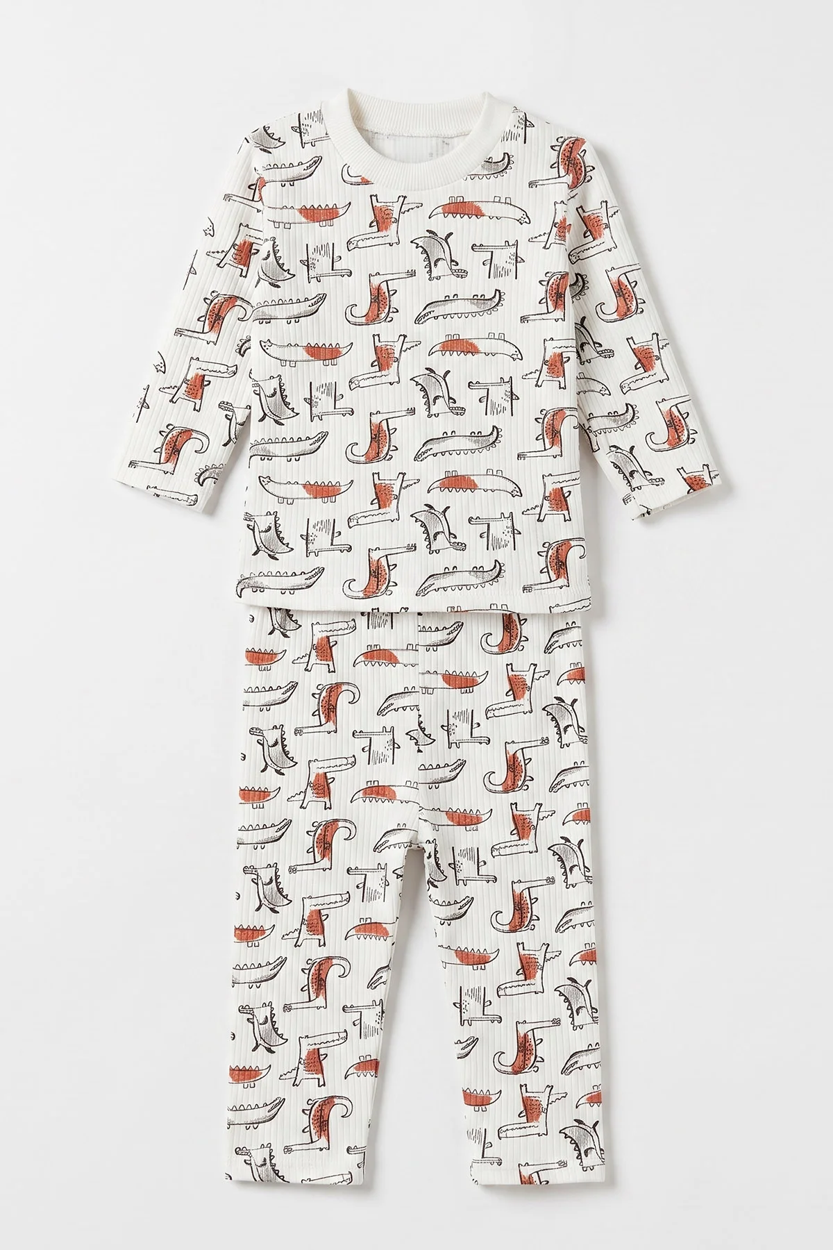 Kiremit (1-3 Yaş) Balık Desenli Raporlu Çocuk Pijama Takım  484705