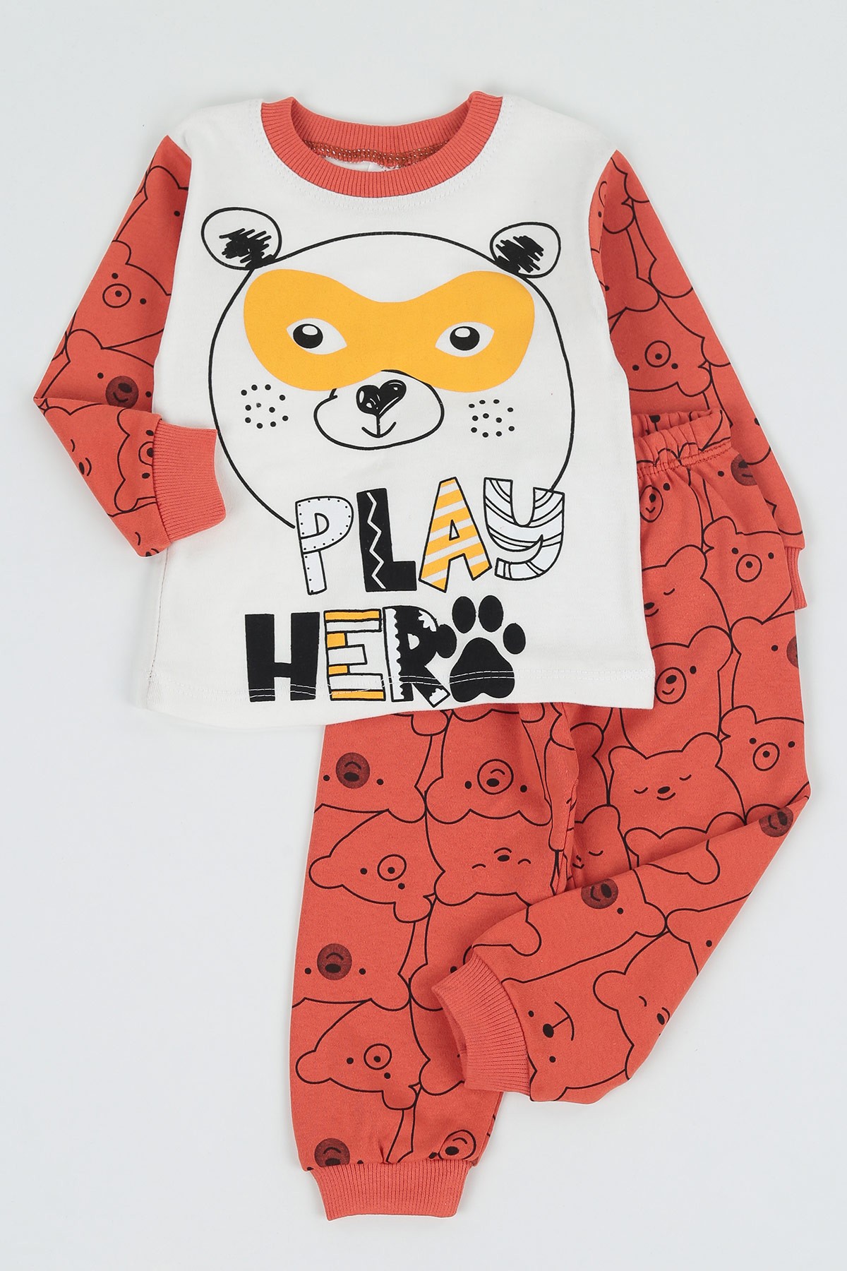 Kiremit (1-3 Yaş) Play Hero Baskılı Erkek Çocuk Pijama Takım 135538