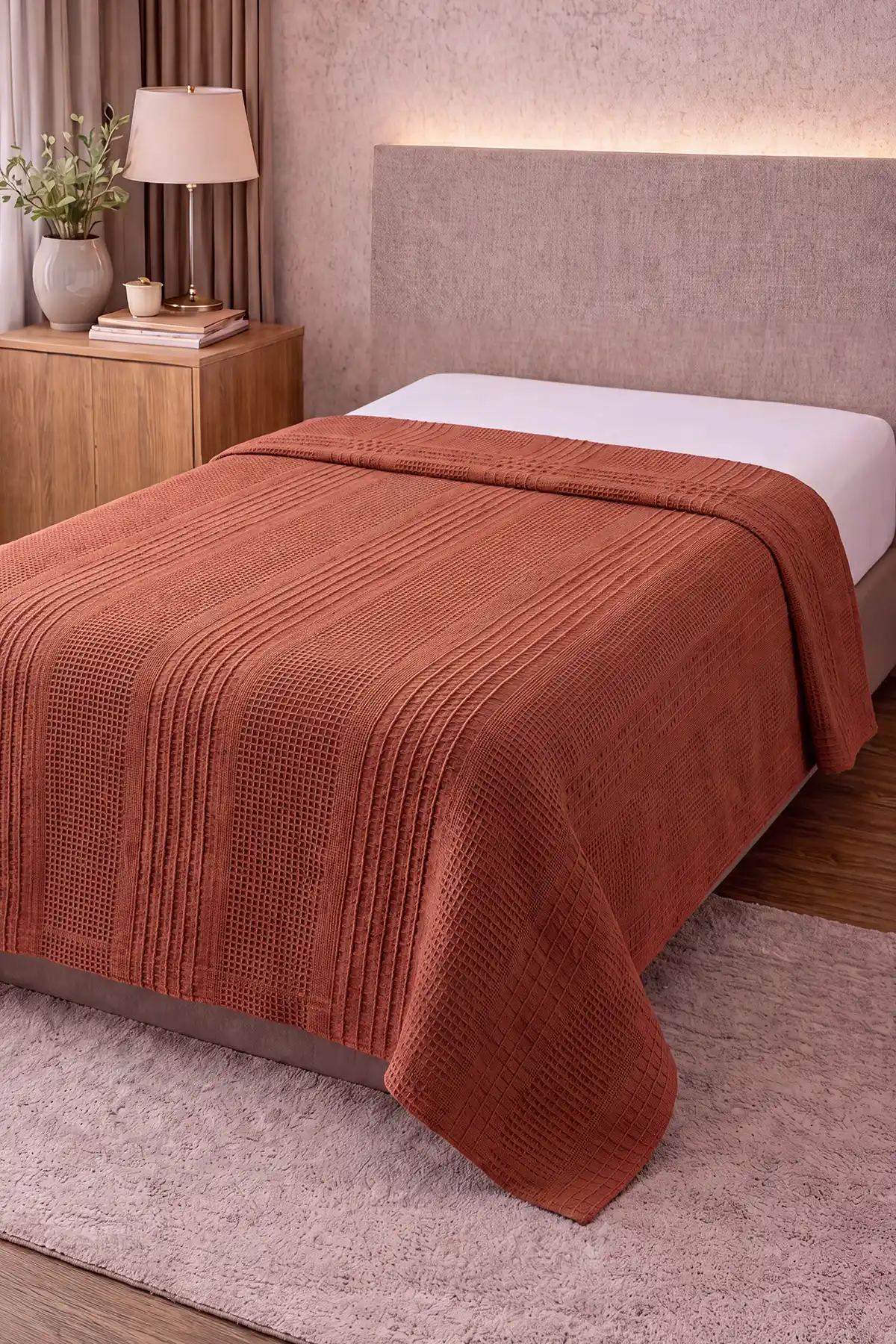 Kiremit 160x220 Cm Bella Home Tek Kişilik Pamuklu Petek Pike 474870