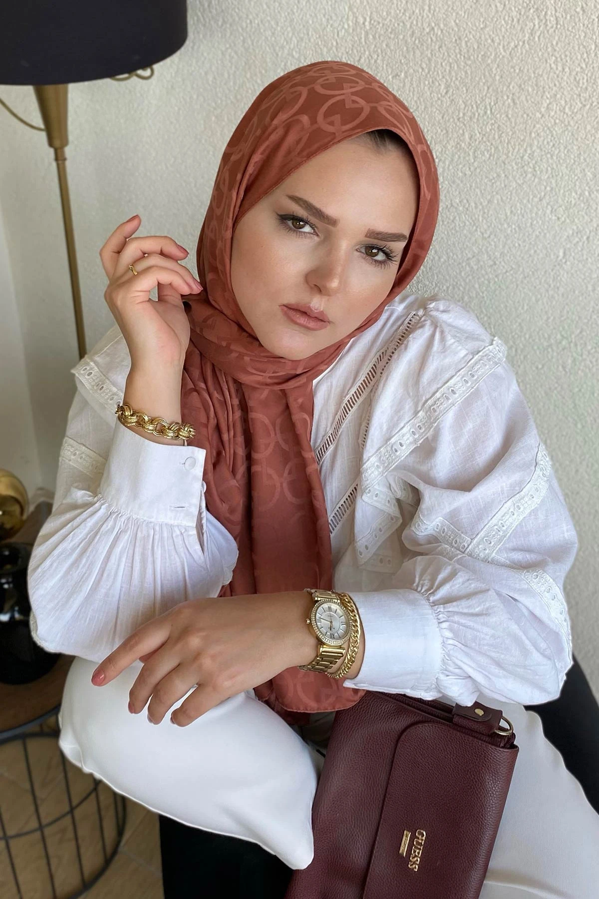 Kiremit 180x70 Jakar İpeksi Karo Desen Şal 270898