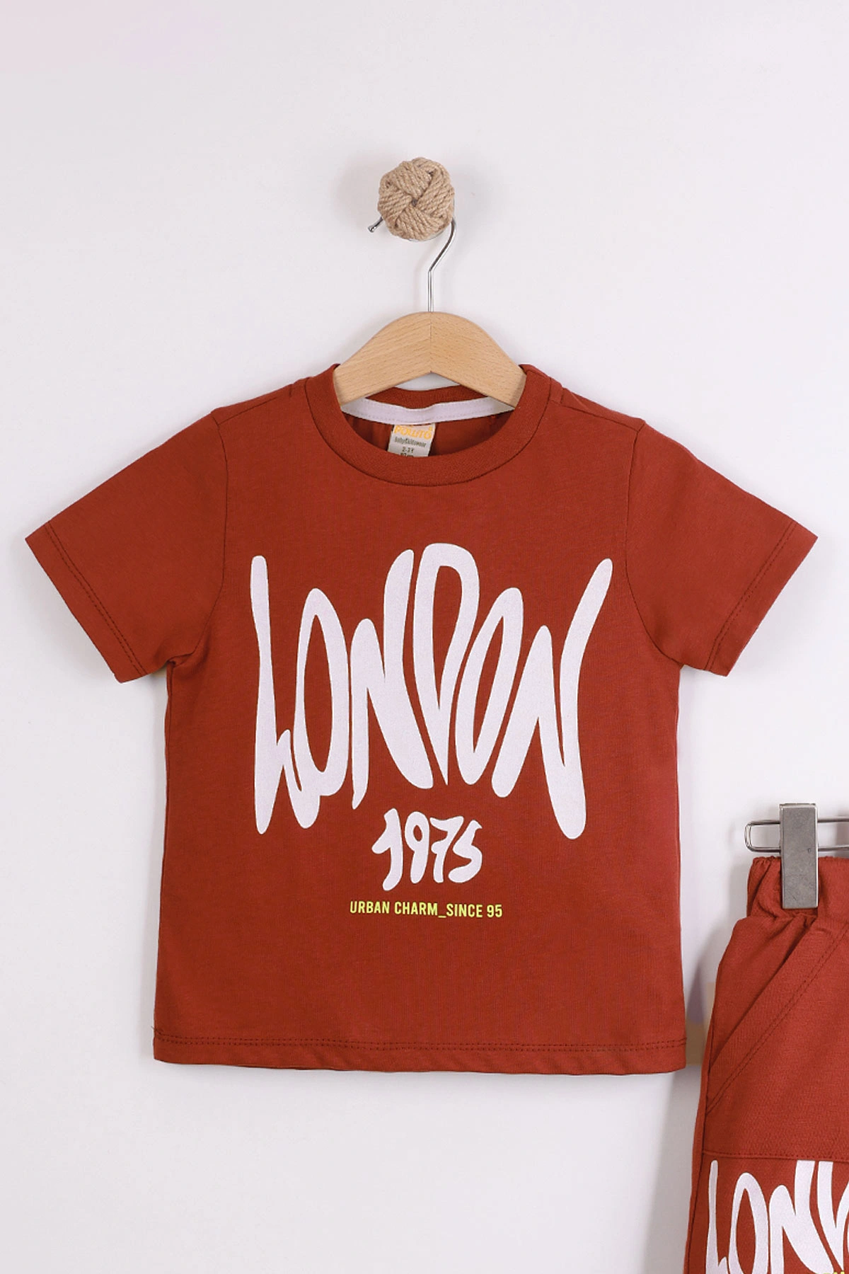 Kiremit (2-10 Yaş) London Baskılı Cepli Şortlu Penye Erkek Çocuk Yazlık 2'li Takım 454624