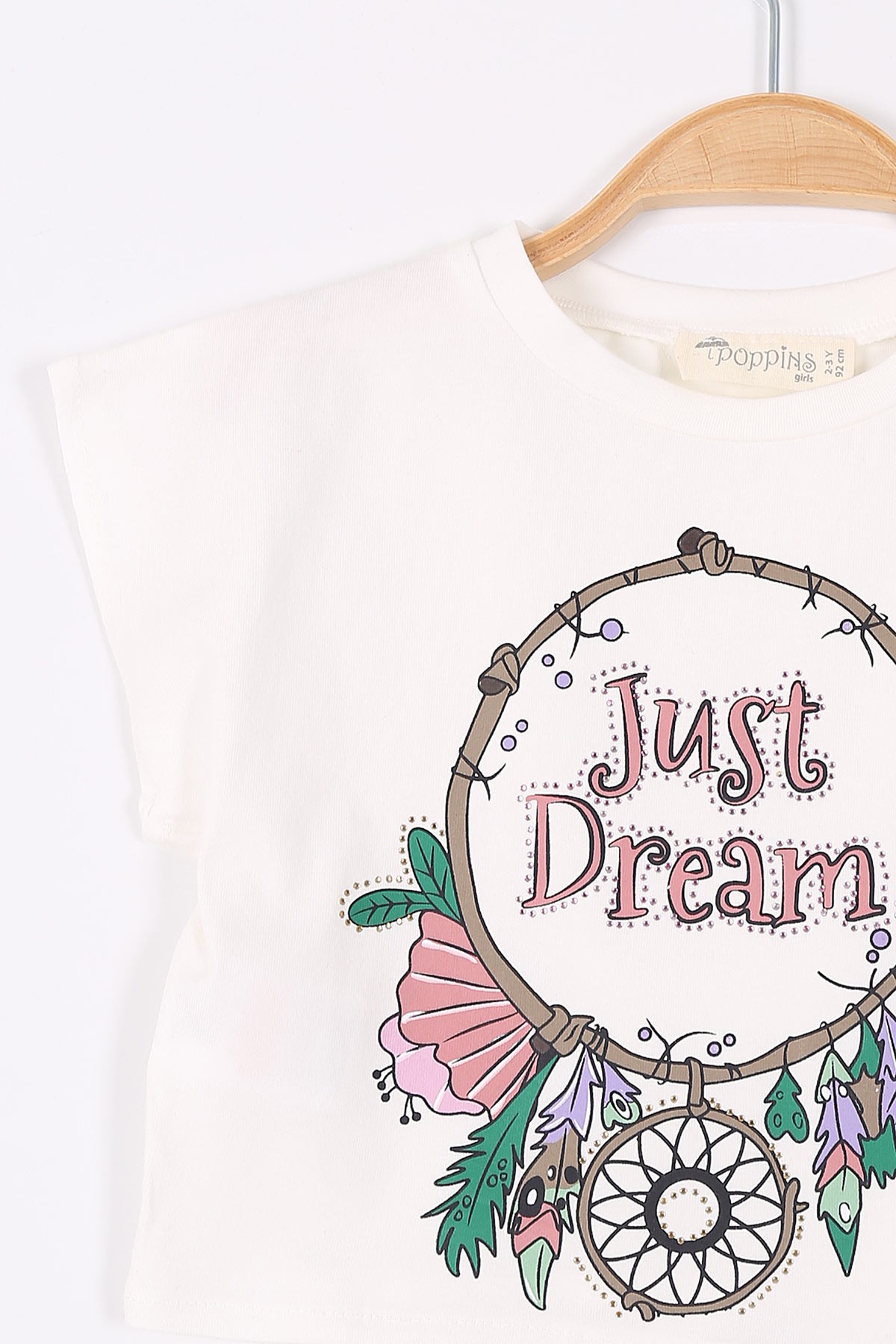 Kiremit (2-5 Yaş) Just Dream Baskılı Taş İşlemeli Etekli Kız Çocuk Takım 192995