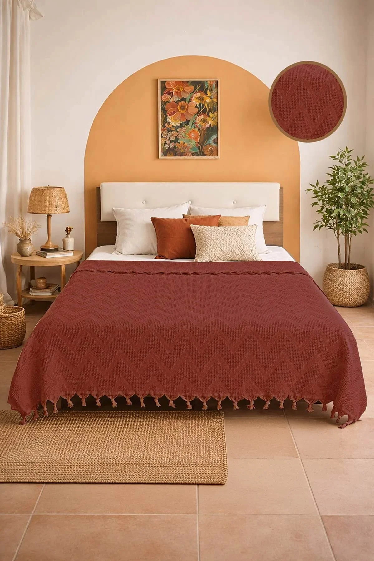 Kiremit 200x230 Cm Bella Home Çift Kişilik Elit Jakarlı Tek Pike 434856