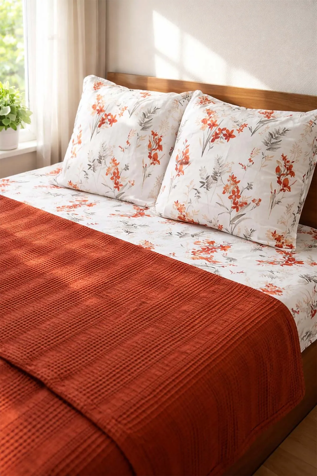 Kiremit 200x230 Cm Bella Home Çift Kişilik Pamuklu Petek Pike Takımı 474611