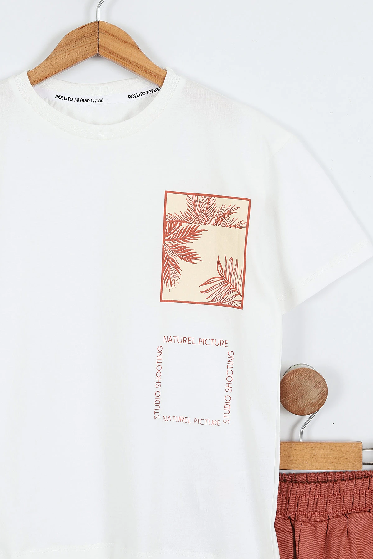 Kiremit (3-10 Yaş)Naturel Baskılı Gabardin  Şortlu Erkek Çocuk Takım 356916