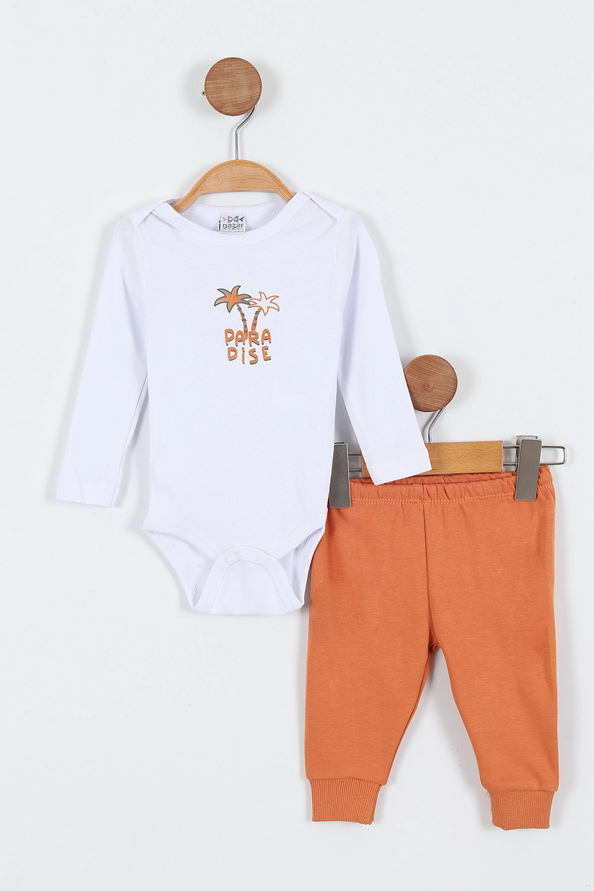 Kiremit (3-12 Ay) Paradise Baskılı Kapüşonlu İnterlok Erkek Bebek 3'lü Takım 335779