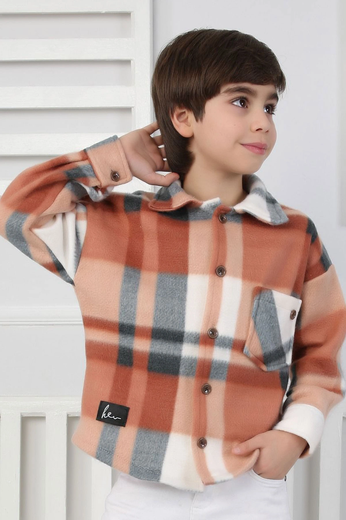 Kiremit (3-12 Yaş) Ekoseli Cep Detaylı Polar Erkek Çocuk Gömlek 337292