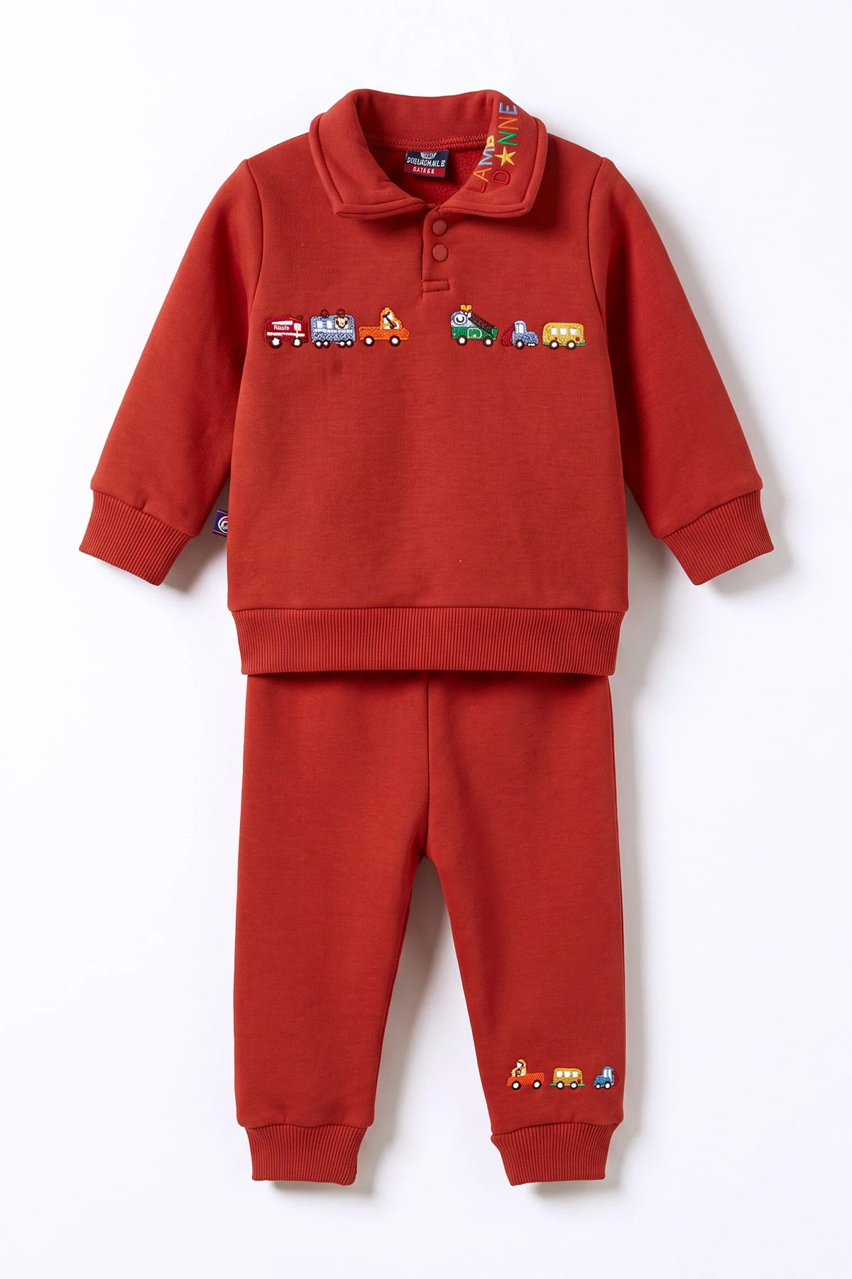 Kiremit (3-24 Ay)  Araba Nakışlı Yakası Patlı  3 İp Şardonlu Erkek Bebek Kışlık Takım 486781