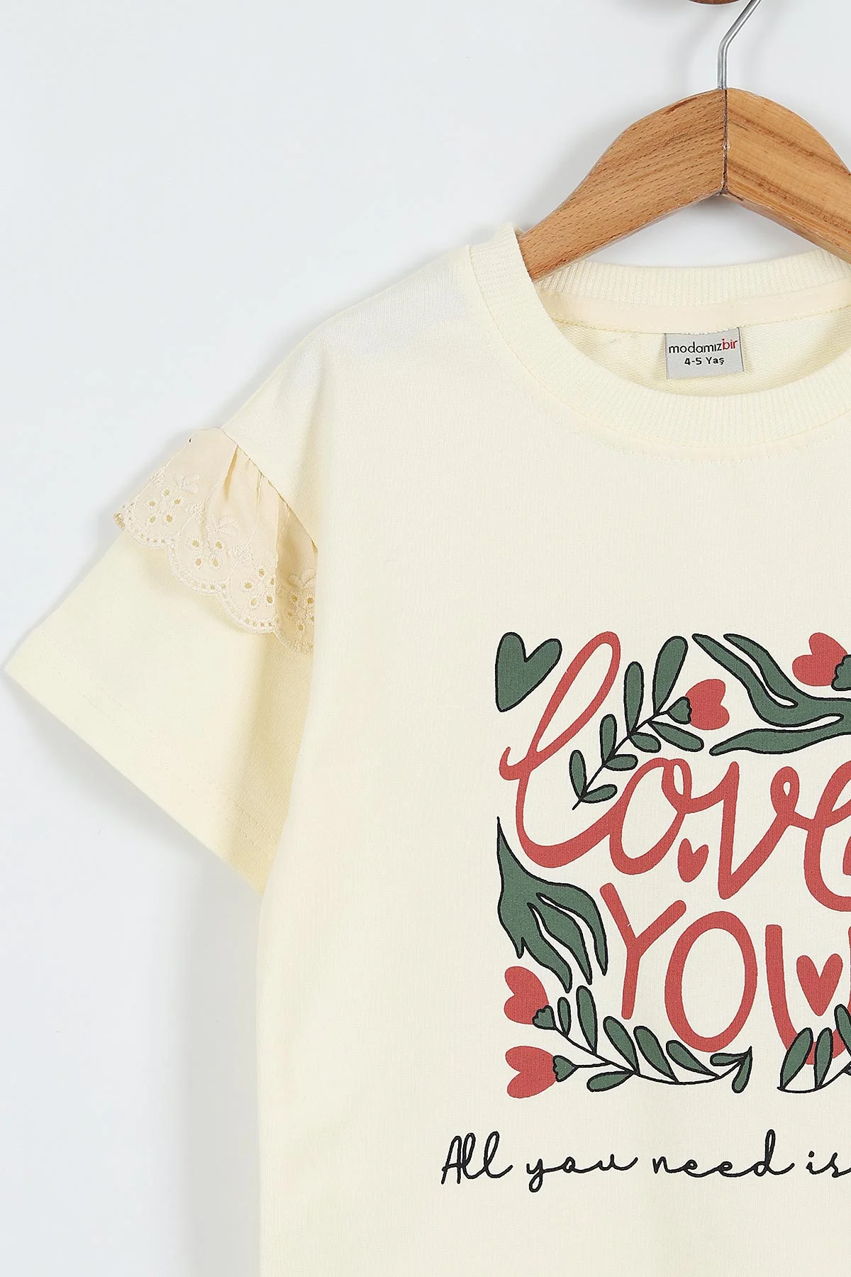 Kiremit (4-10 Yaş)Love Kalp Baskılı    Bilek Üstü  Kapri   Taytlı  Kız Çocuk Takım 357296
